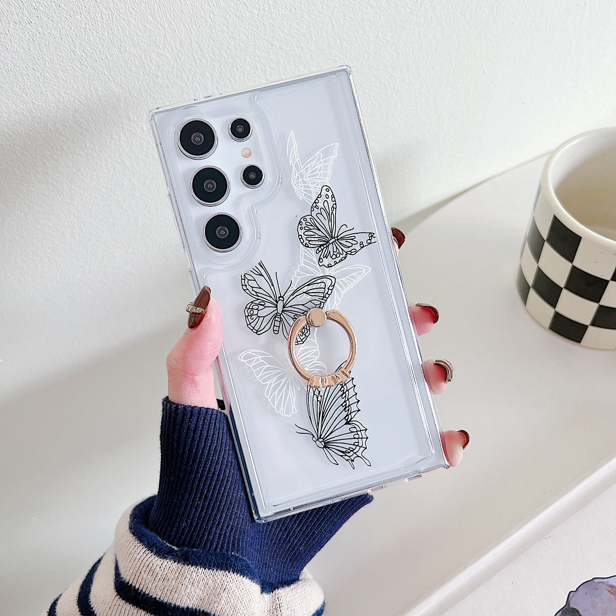 For Samsung Galaxy S24 Ultra Kickstand Case Butterfly Pattern Printing TPU Airbag Phone Cover