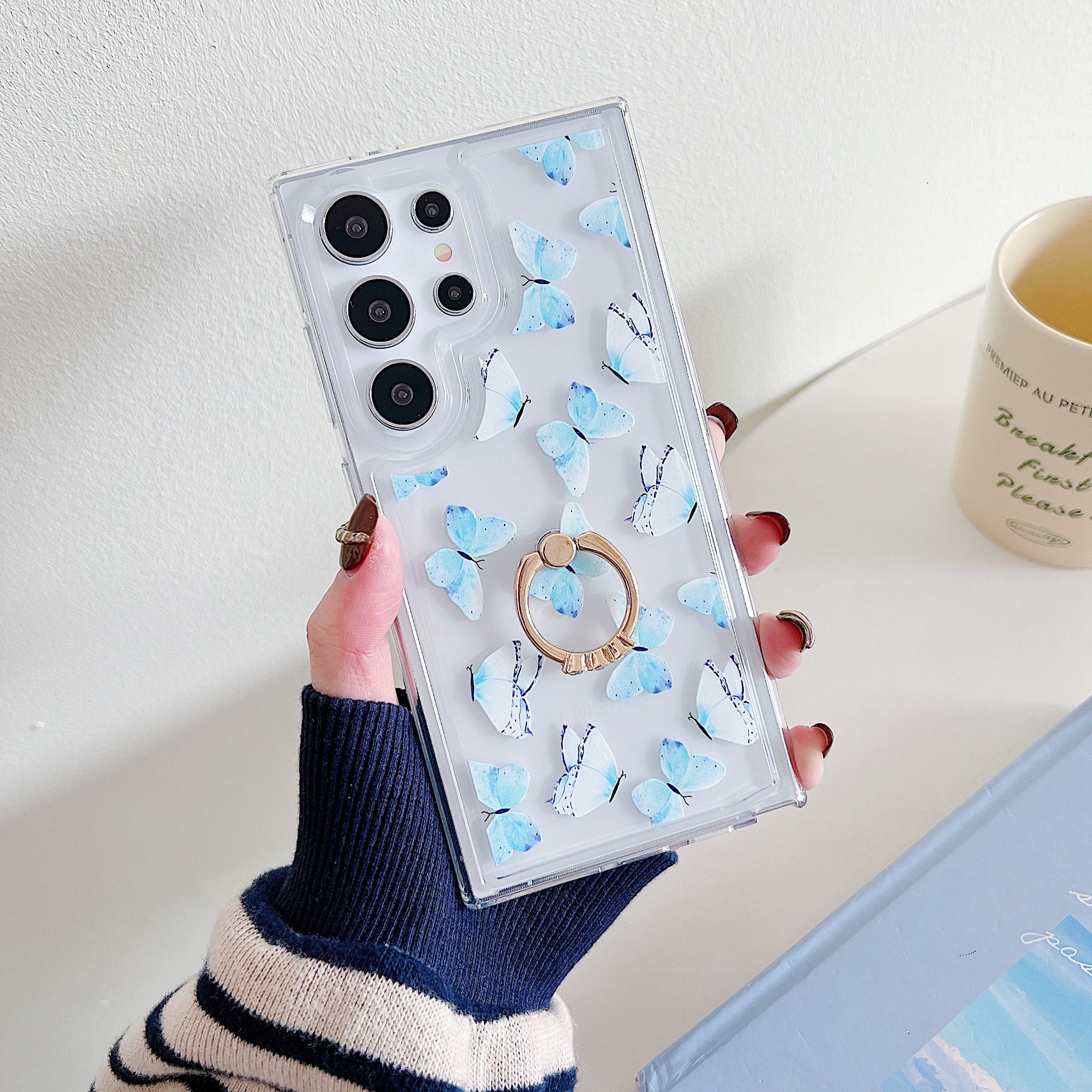 For Samsung Galaxy S24 Ultra Kickstand Case Butterfly Pattern Printing TPU Airbag Phone Cover