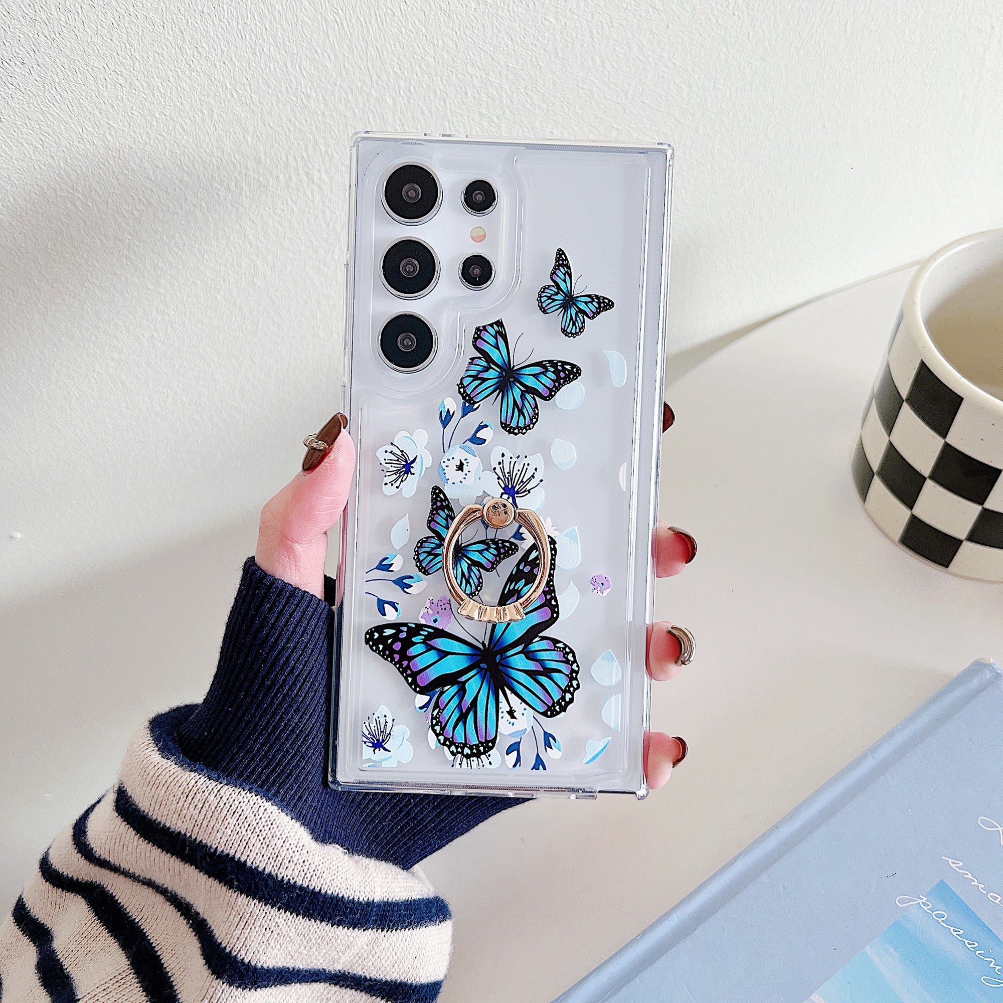 For Samsung Galaxy S24 Ultra Kickstand Case Butterfly Pattern Printing TPU Airbag Phone Cover