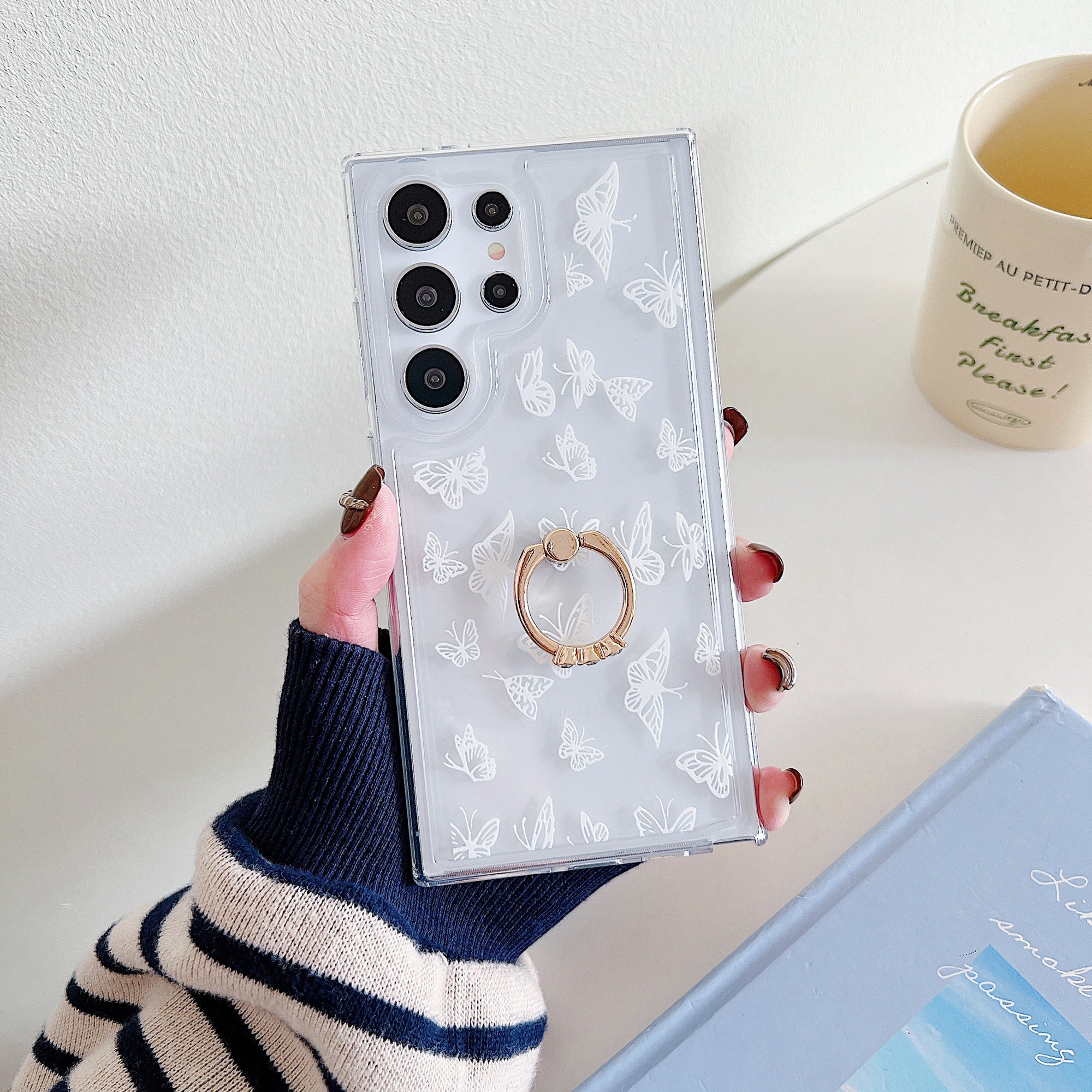 For Samsung Galaxy S24 Ultra Kickstand Case Butterfly Pattern Printing TPU Airbag Phone Cover