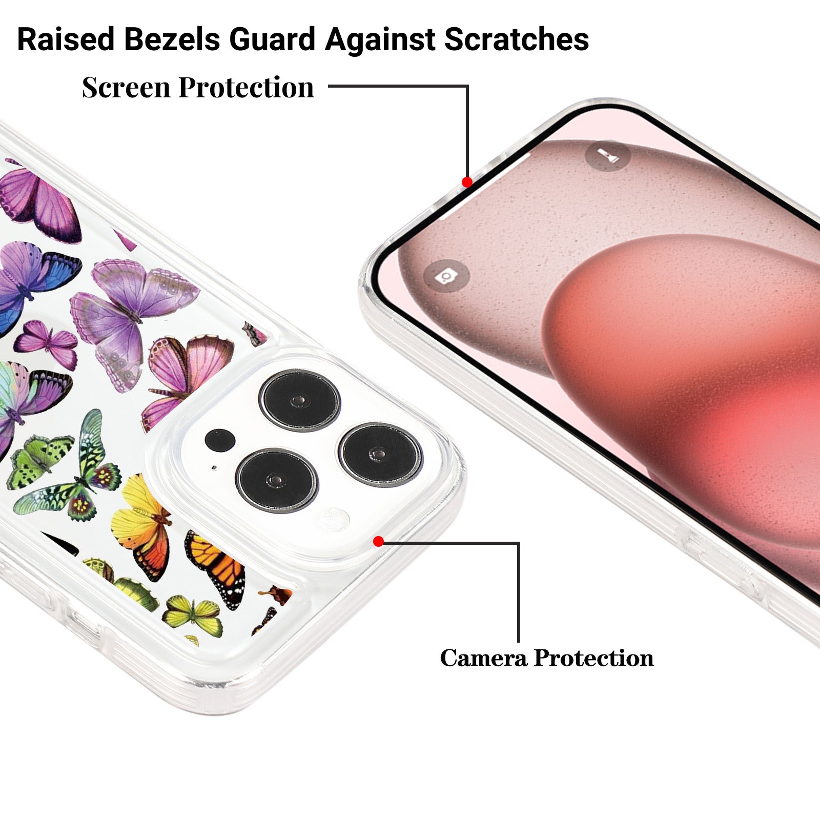 For iPhone 15 Pro Case Anti-drop Airbag Butterfly Pattern Printing TPU Phone Cover
