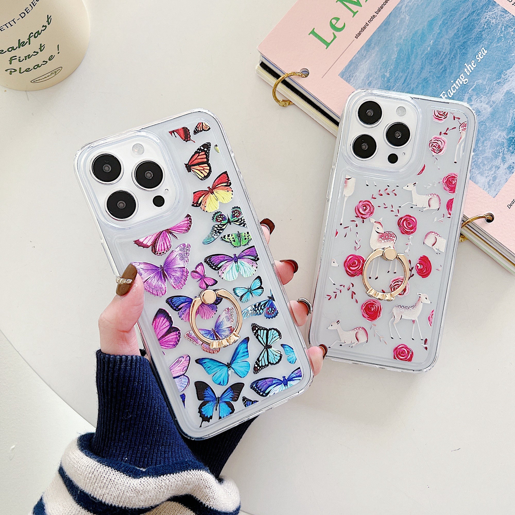 For iPhone 15 Pro Case Butterfly Pattern Printing TPU Airbag Phone Cover with Kickstand