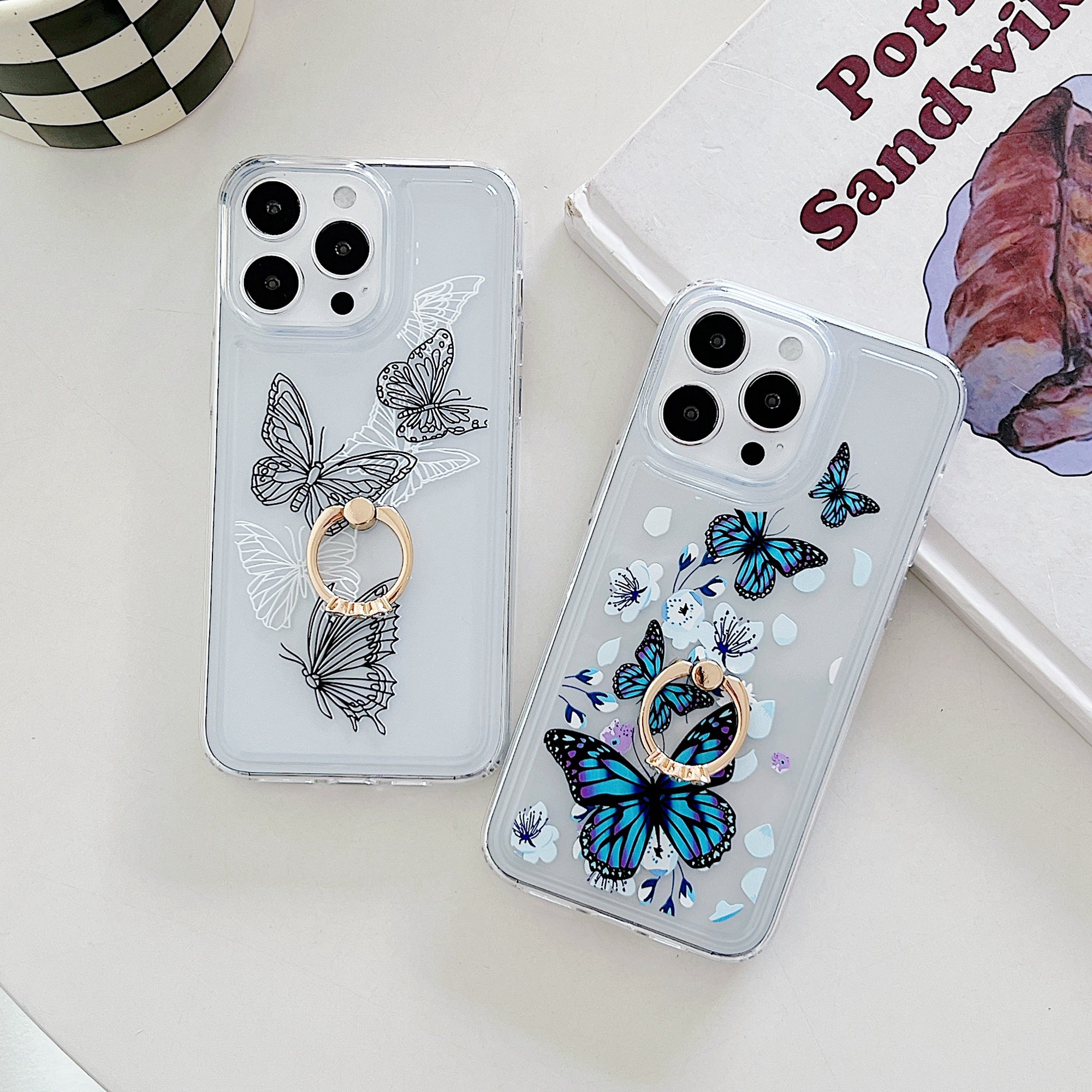 For iPhone 15 Pro Case Butterfly Pattern Printing TPU Airbag Phone Cover with Kickstand