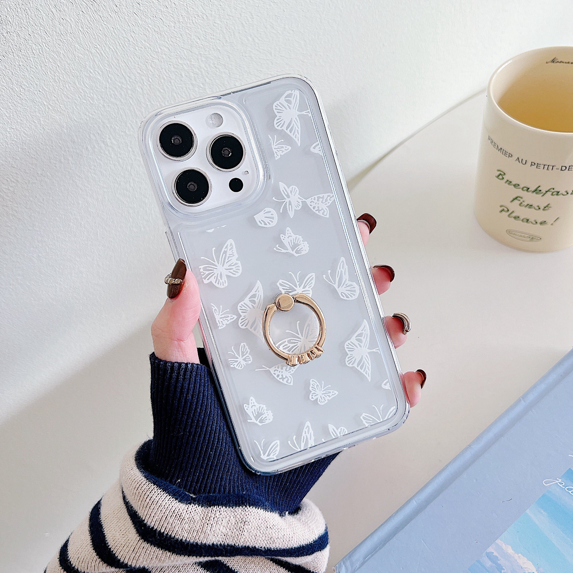 For iPhone 15 Pro Case Butterfly Pattern Printing TPU Airbag Phone Cover with Kickstand