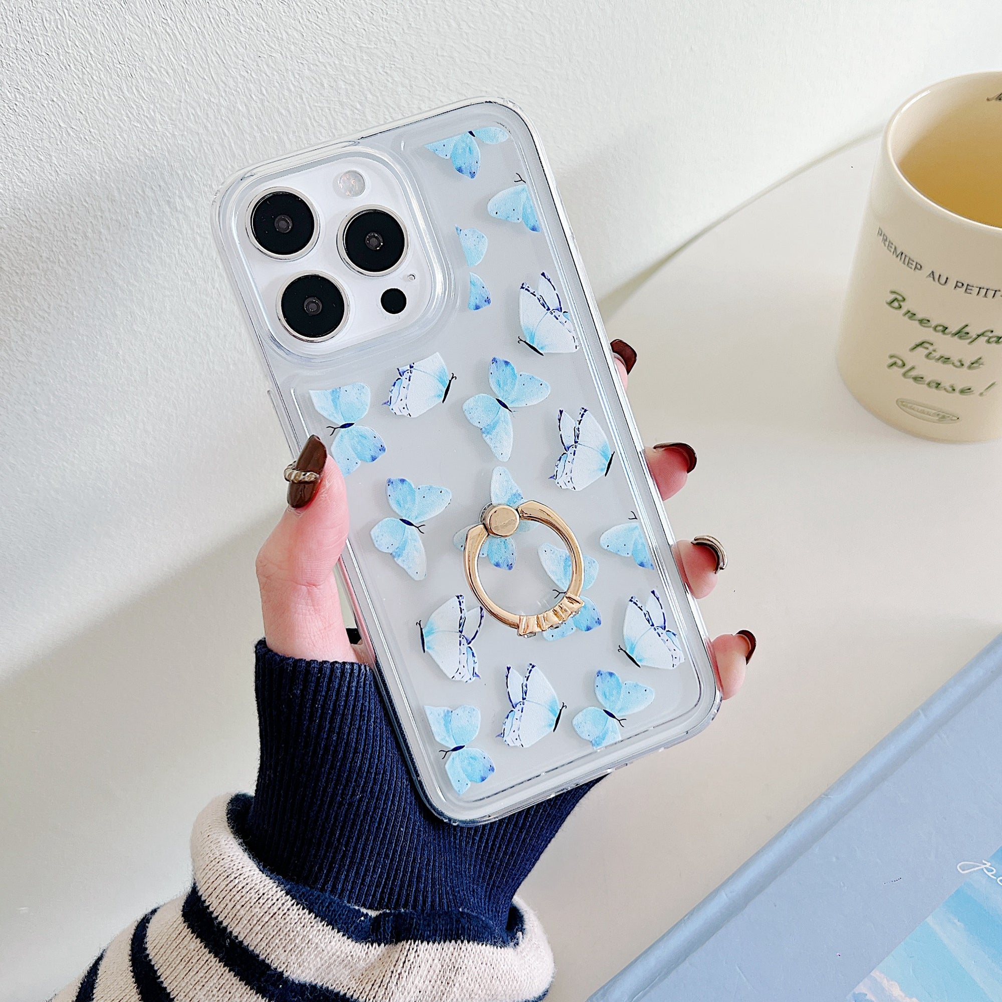 For iPhone 15 Pro Max Phone Case Butterfly Pattern TPU Airbag Cover with Kickstand