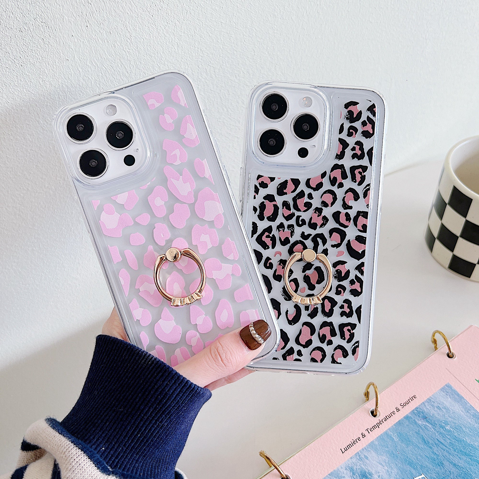 For iPhone 15 Pro Case Pattern TPU Airbag Phone Cover Ring Holder Kickstand