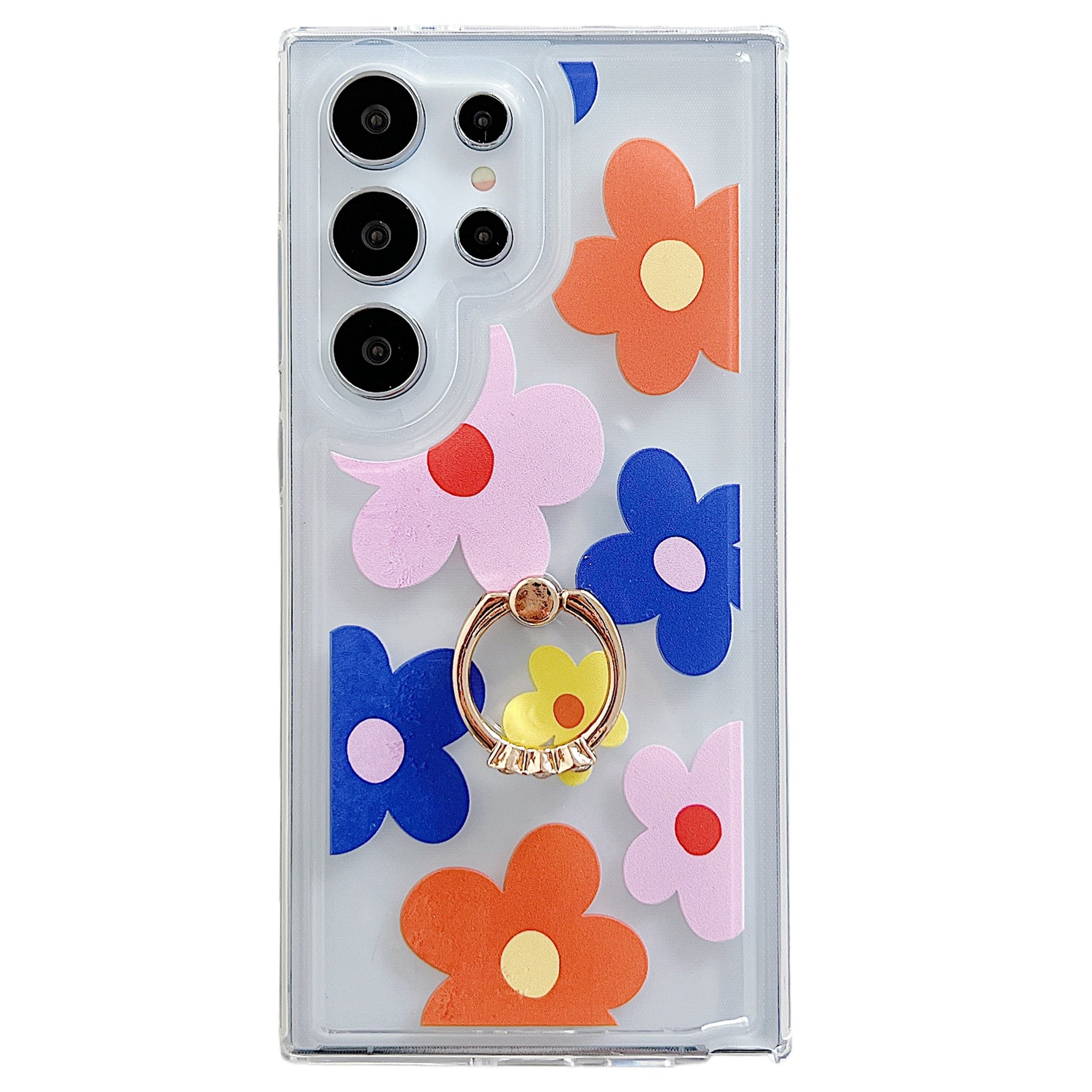 For Samsung Galaxy S23 Ultra Case Floral Pattern TPU Phone Cover Rotating Ring Holder