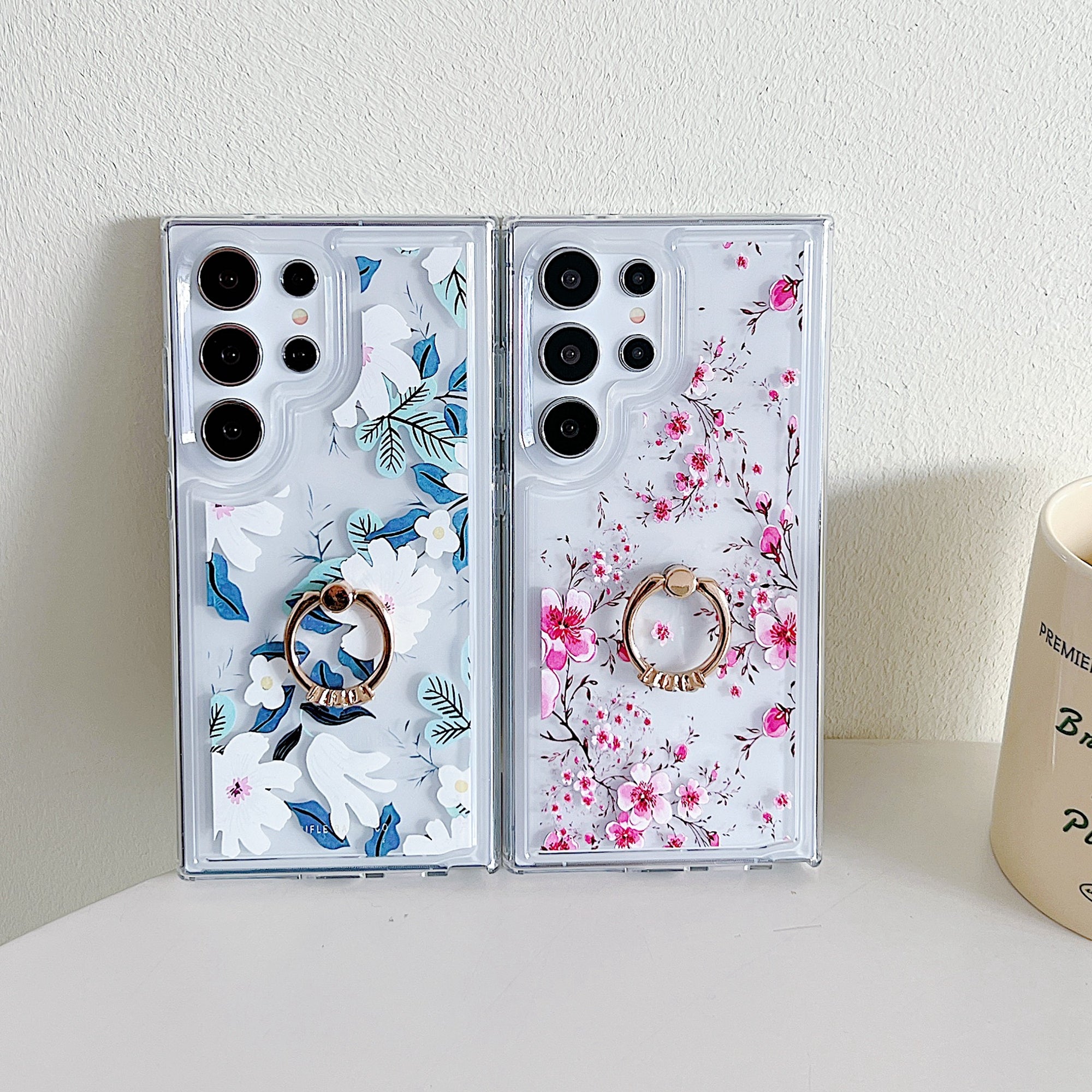 For Samsung Galaxy S23 Ultra Case Floral Pattern TPU Phone Cover Rotating Ring Holder