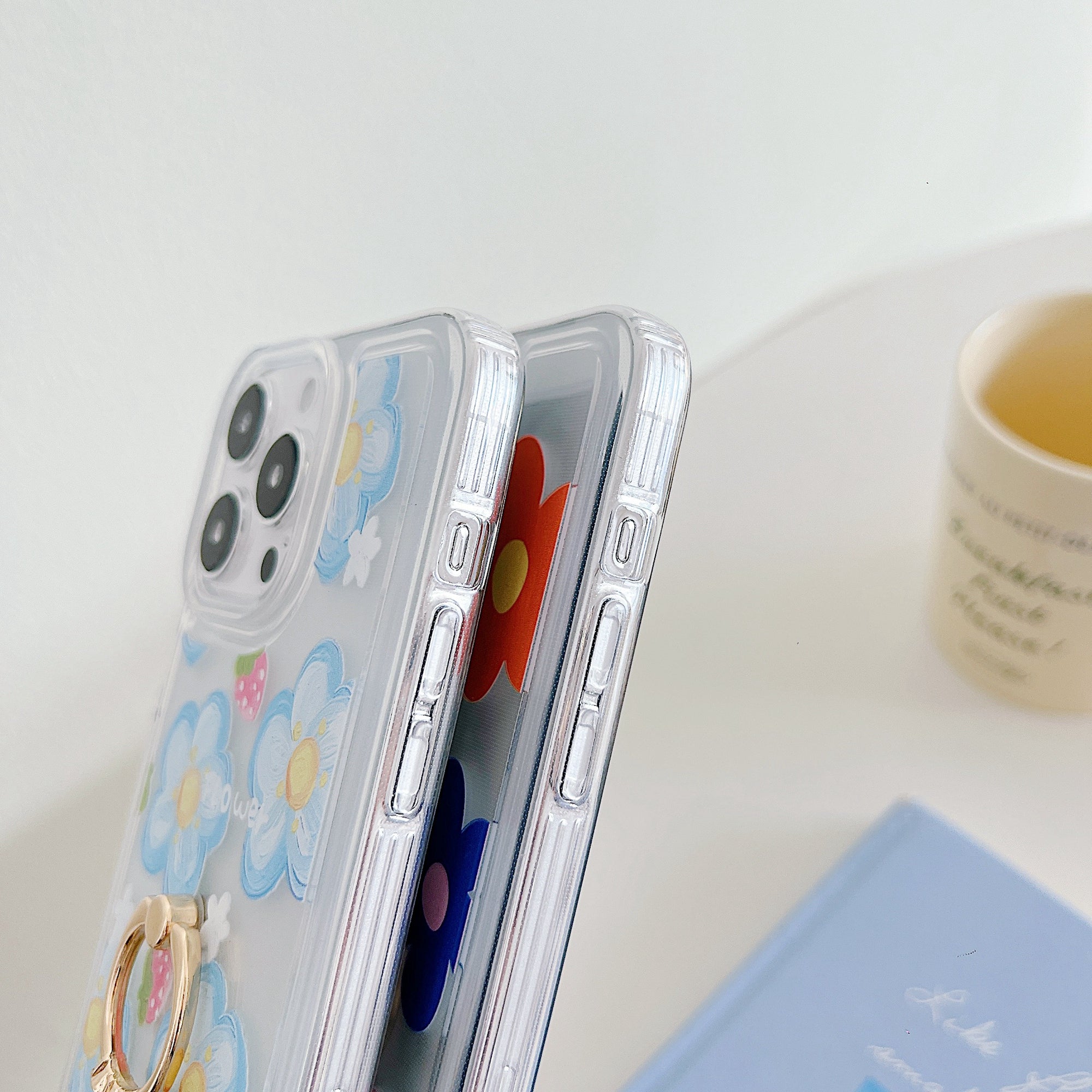 For iPhone 15 Pro Floral Case Airbag Design TPU Kickstand Phone Cover