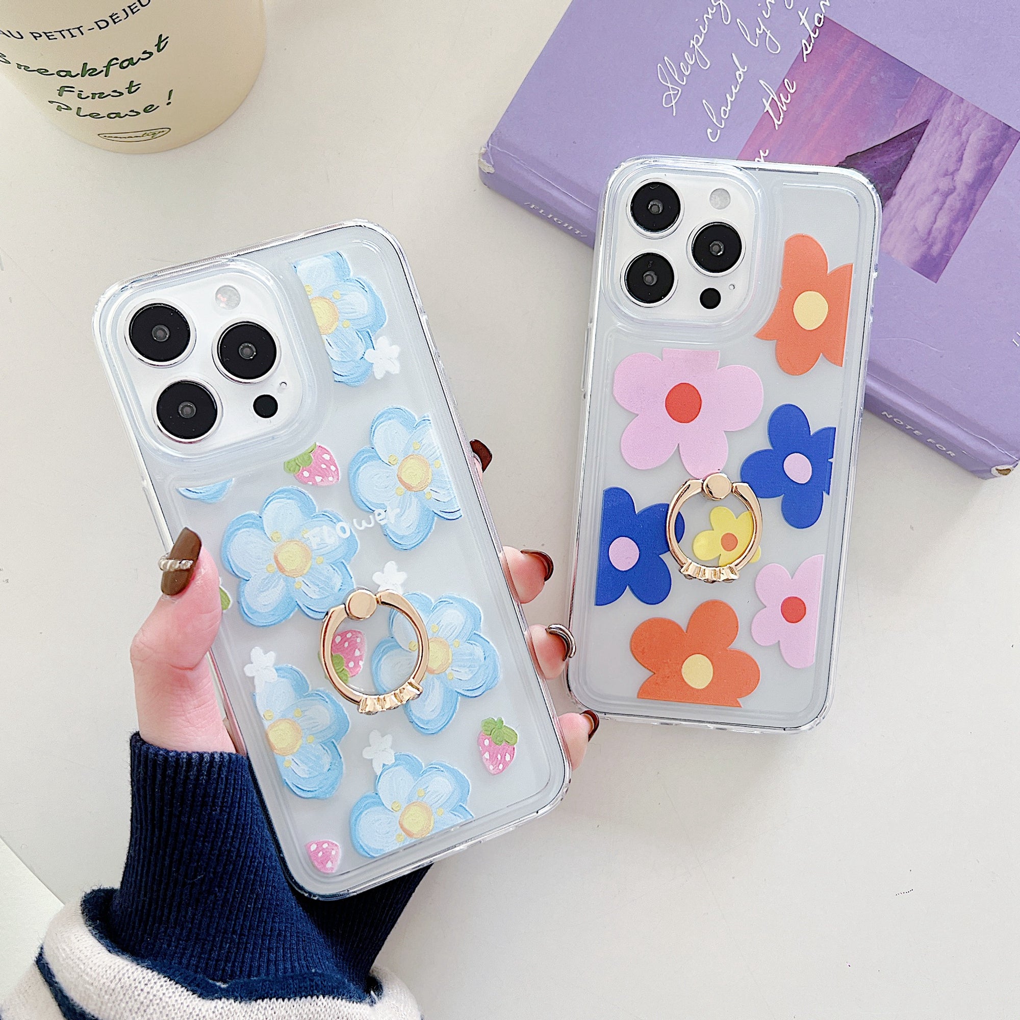 For iPhone 15 Pro Floral Case Airbag Design TPU Kickstand Phone Cover