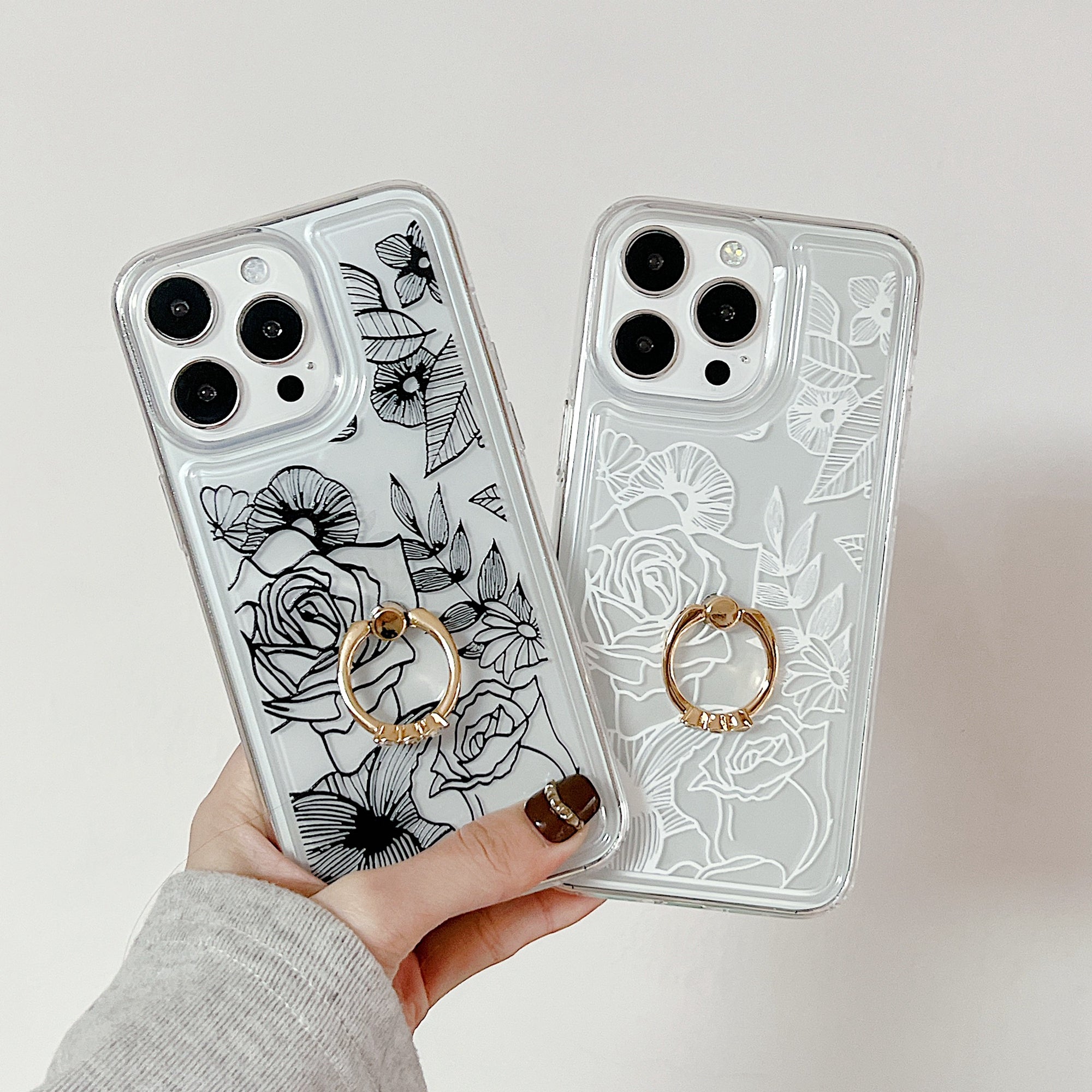For iPhone 15 Pro Floral Case Airbag Design TPU Kickstand Phone Cover