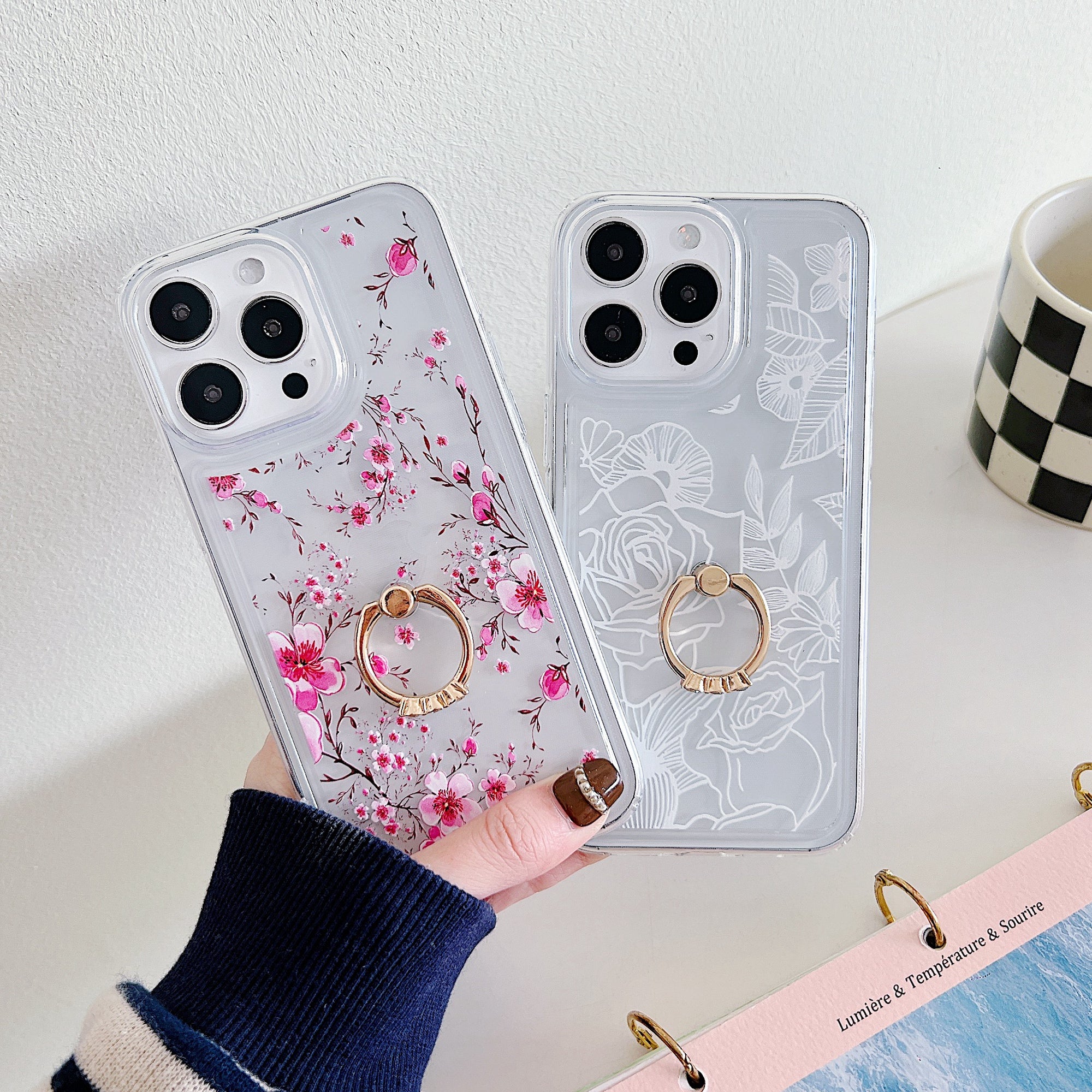 For iPhone 15 Pro Floral Case Airbag Design TPU Kickstand Phone Cover