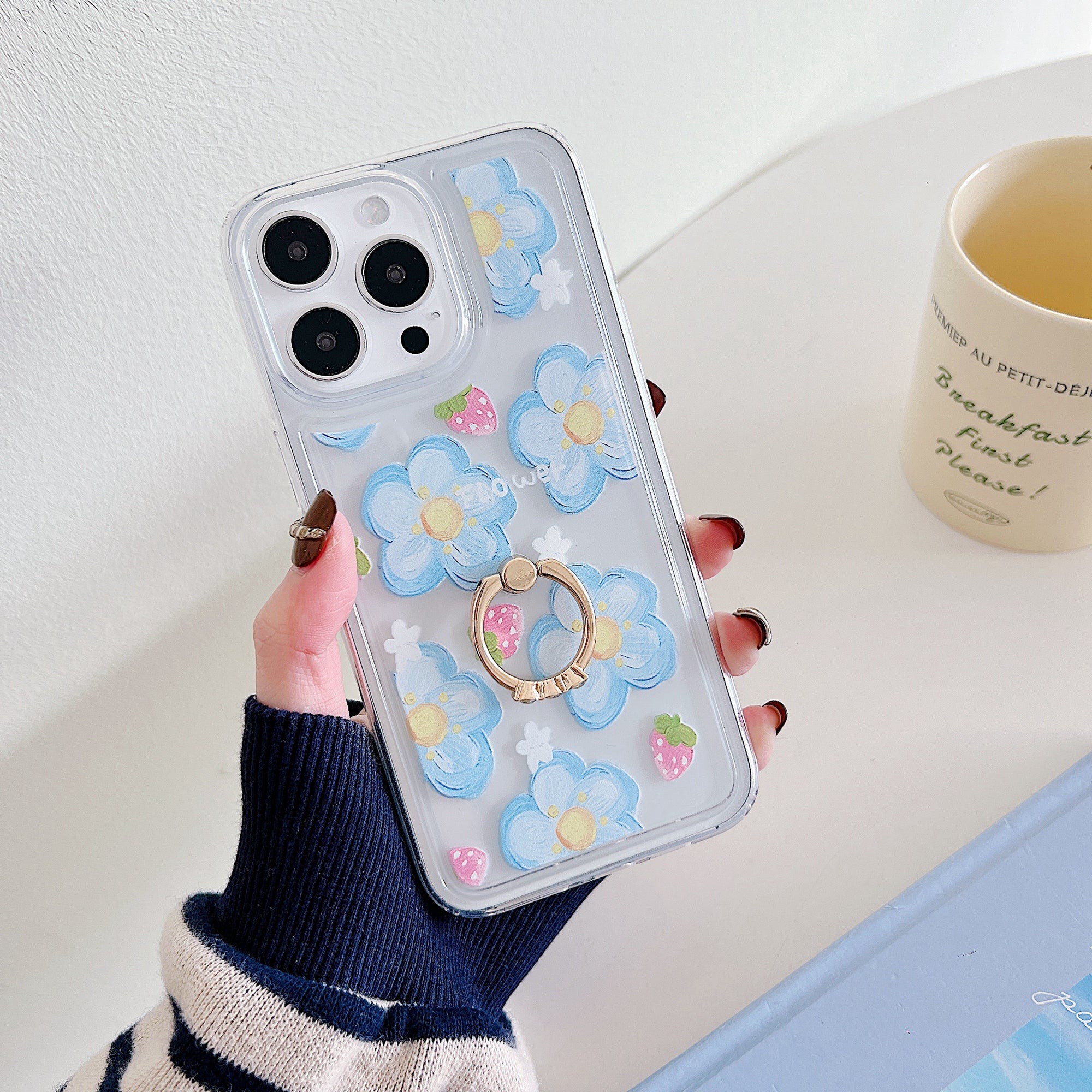 For iPhone 15 Pro Floral Case Airbag Design TPU Kickstand Phone Cover