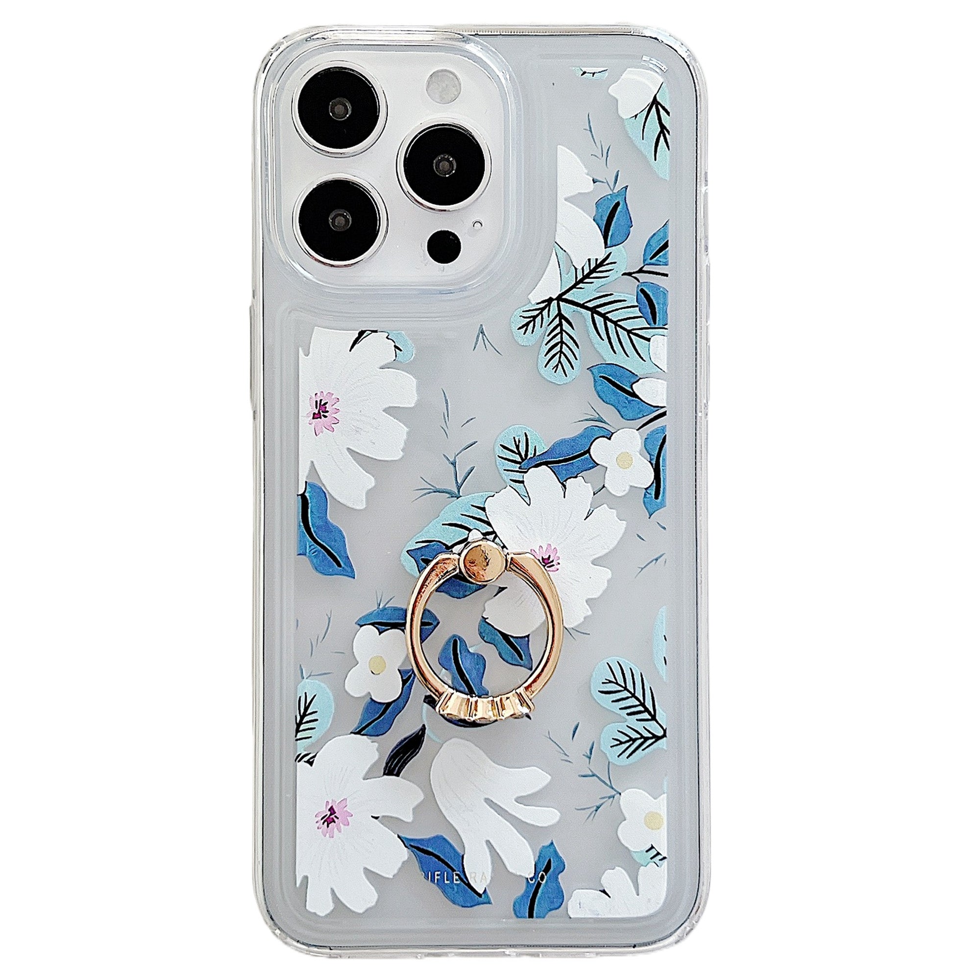For iPhone 15 Pro Max Phone Case with Ring Holder Flower Pattern TPU Phone Cover
