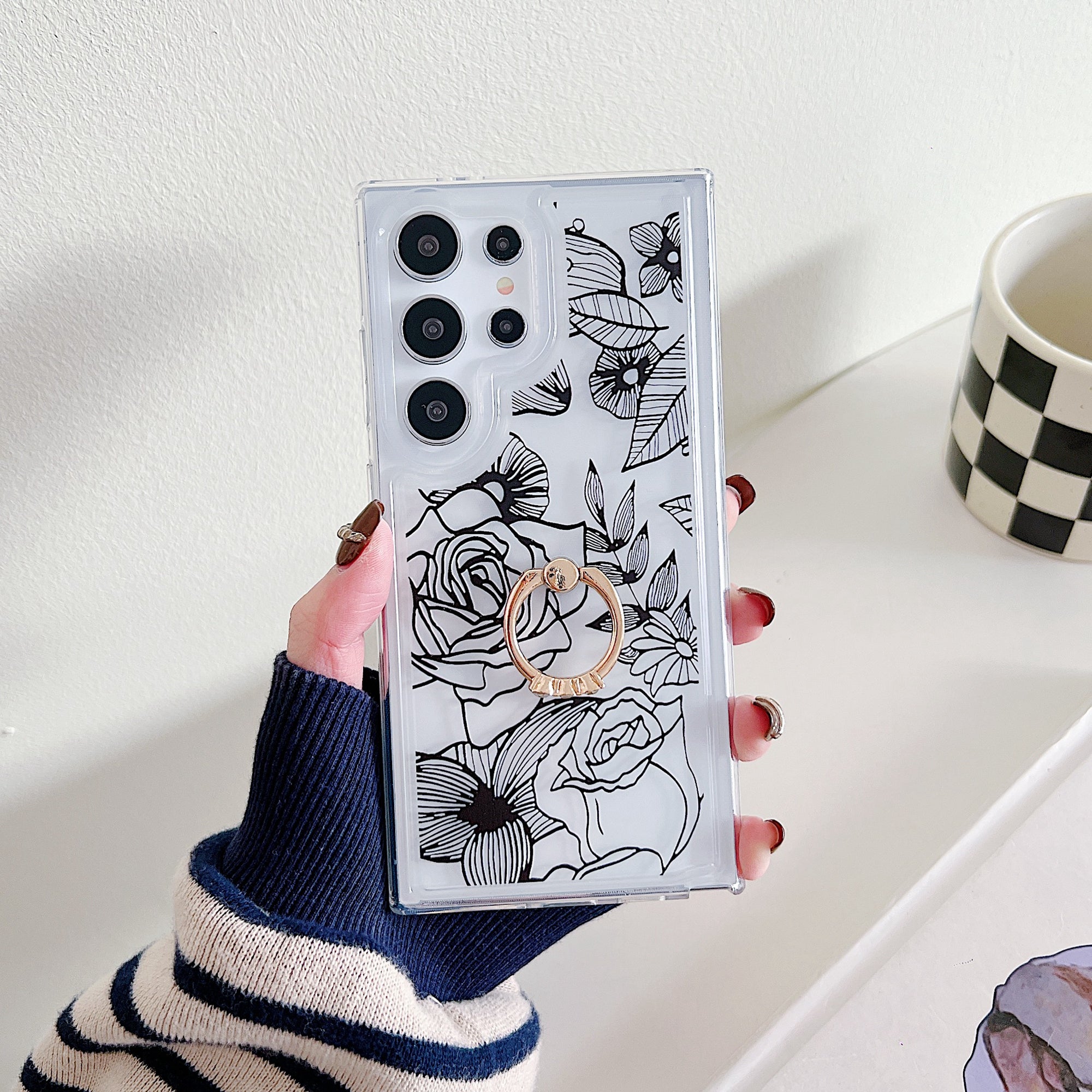 For Samsung Galaxy S24 Ultra Case Airbag TPU Kickstand Phone Cover Floral Stylish Aesthetic