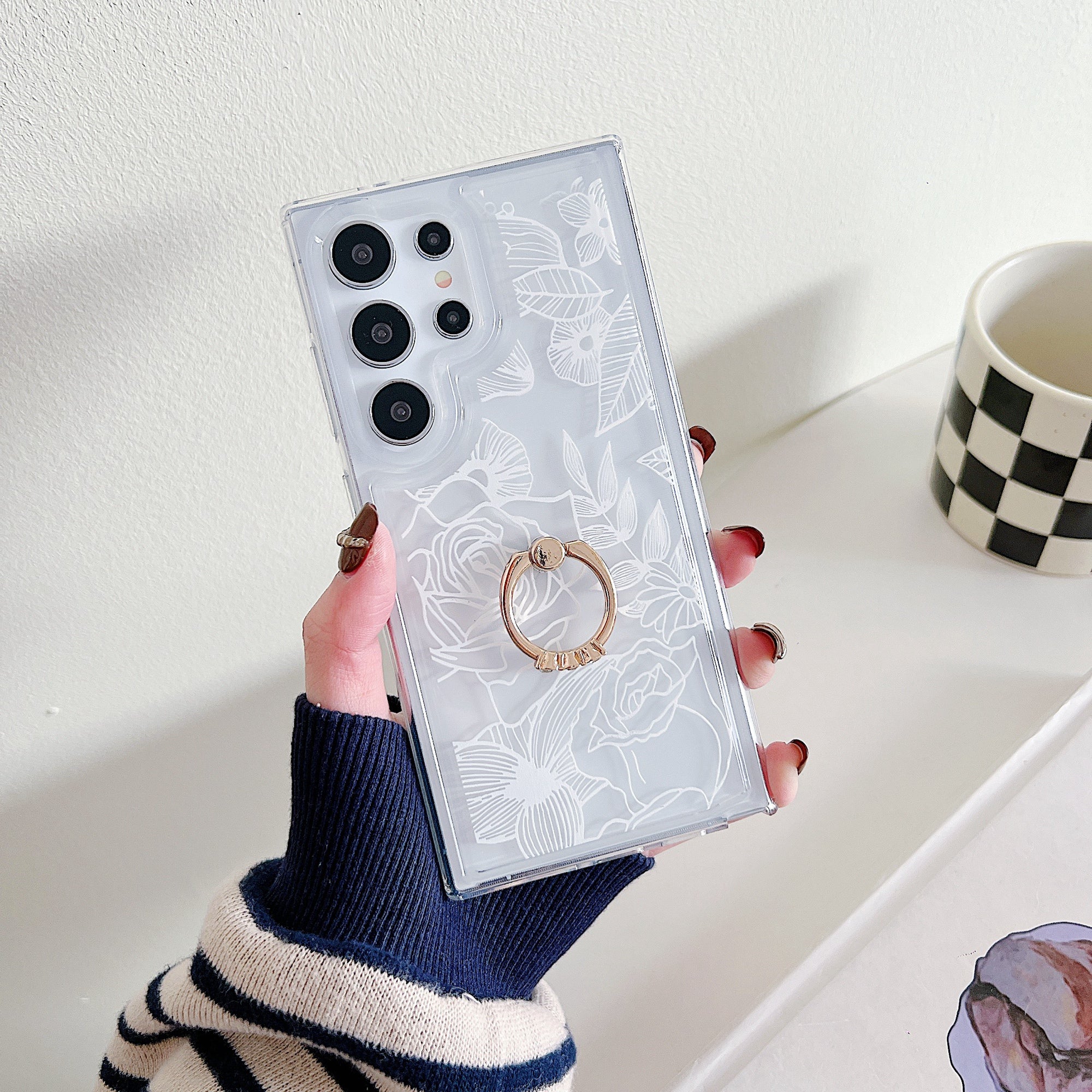 For Samsung Galaxy S24 Ultra Case Airbag TPU Kickstand Phone Cover Floral Stylish Aesthetic