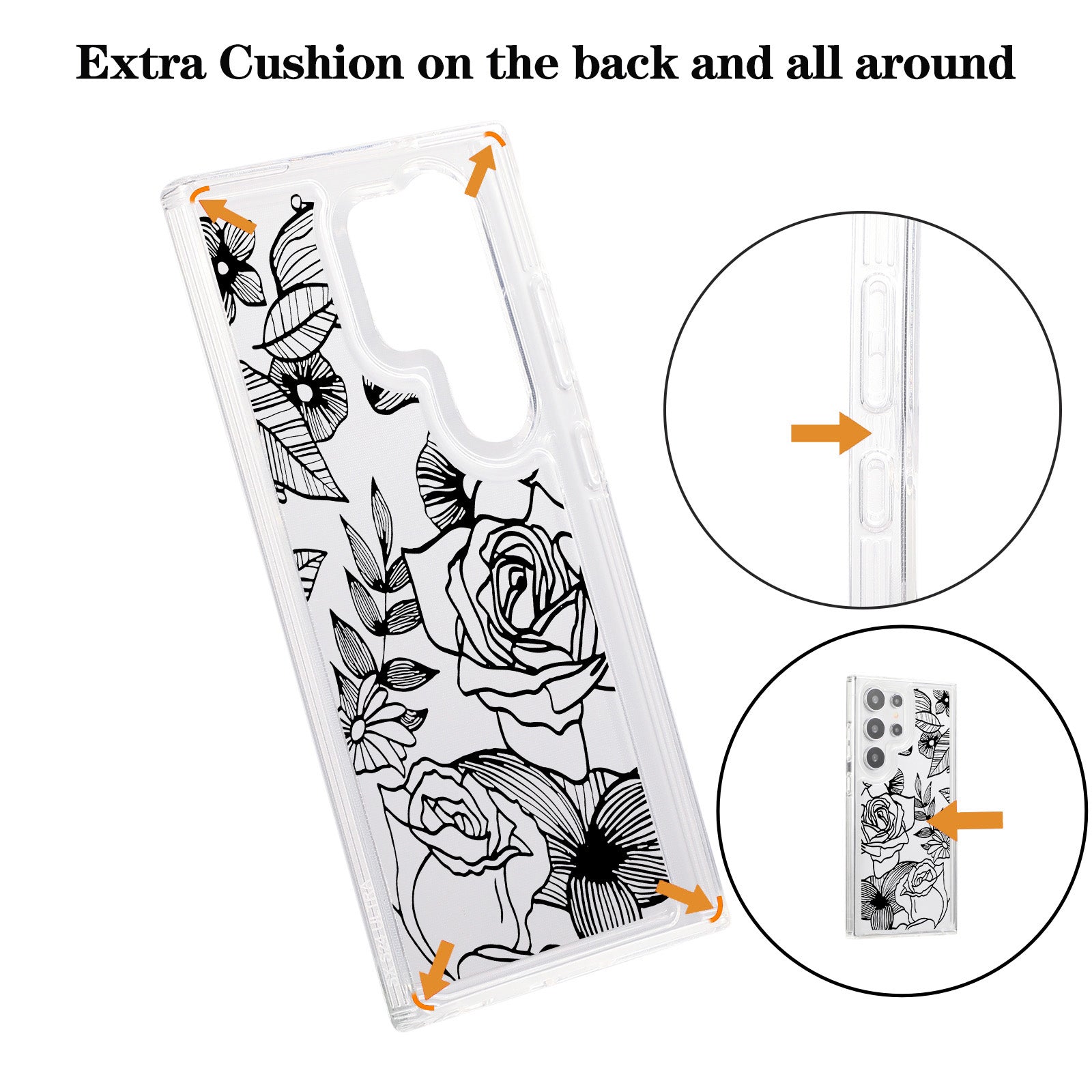 For Samsung Galaxy S24 Ultra Case Clear TPU Airbag Protection Flower Pattern Phone Cover