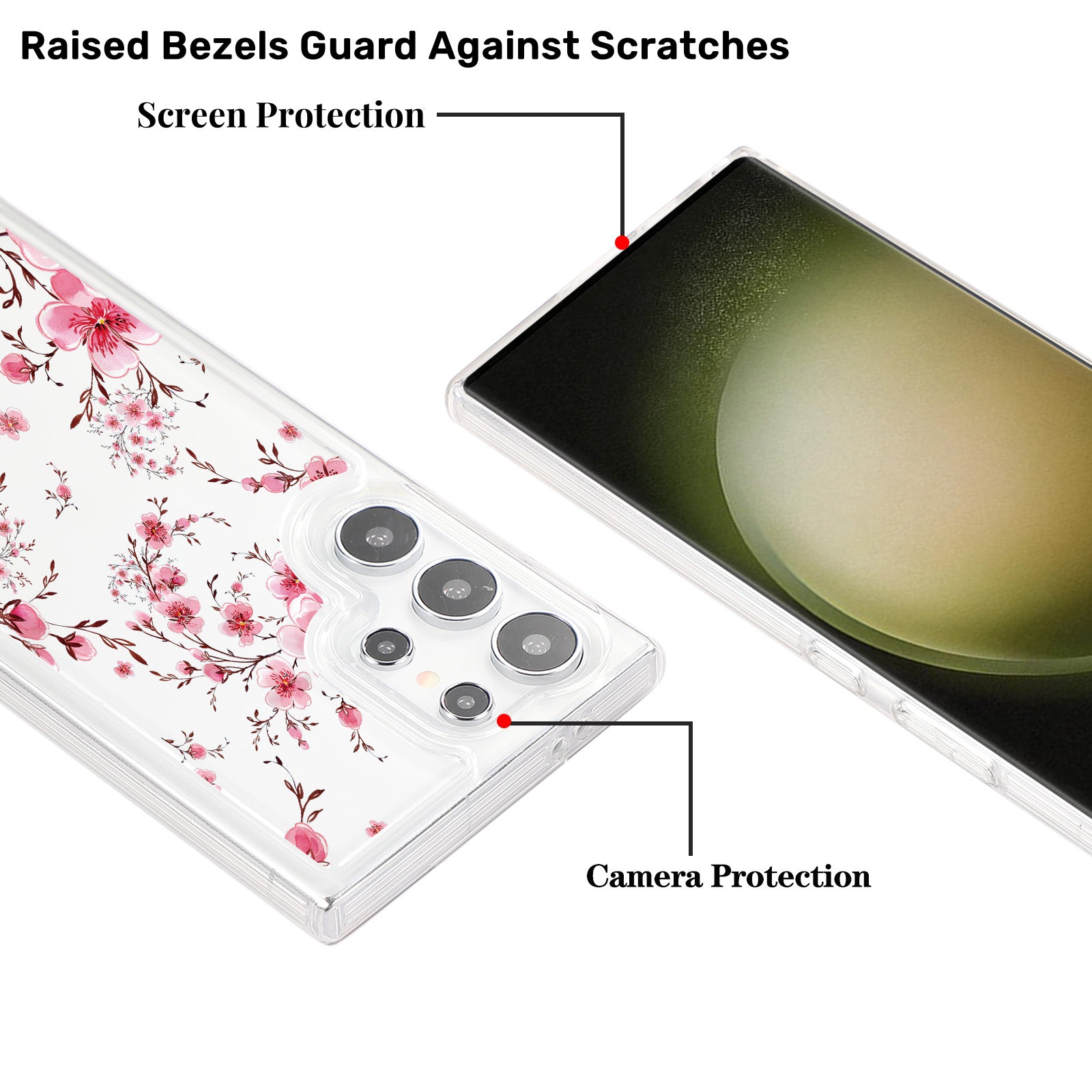 For Samsung Galaxy S23 Ultra Clear Case TPU Airbag Protection Back Phone Cover with Flower Pattern