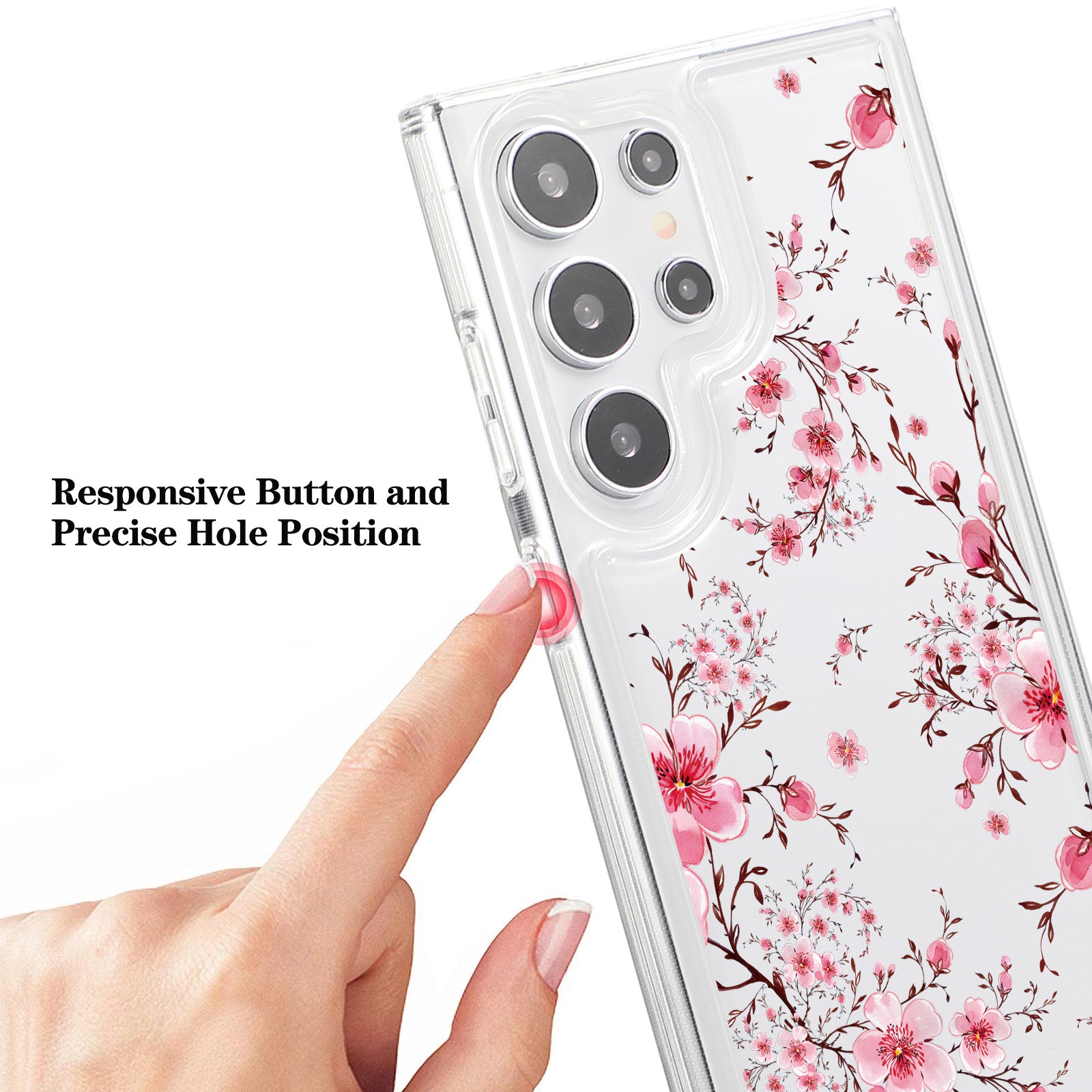 For Samsung Galaxy S23 Ultra Clear Case TPU Airbag Protection Back Phone Cover with Flower Pattern