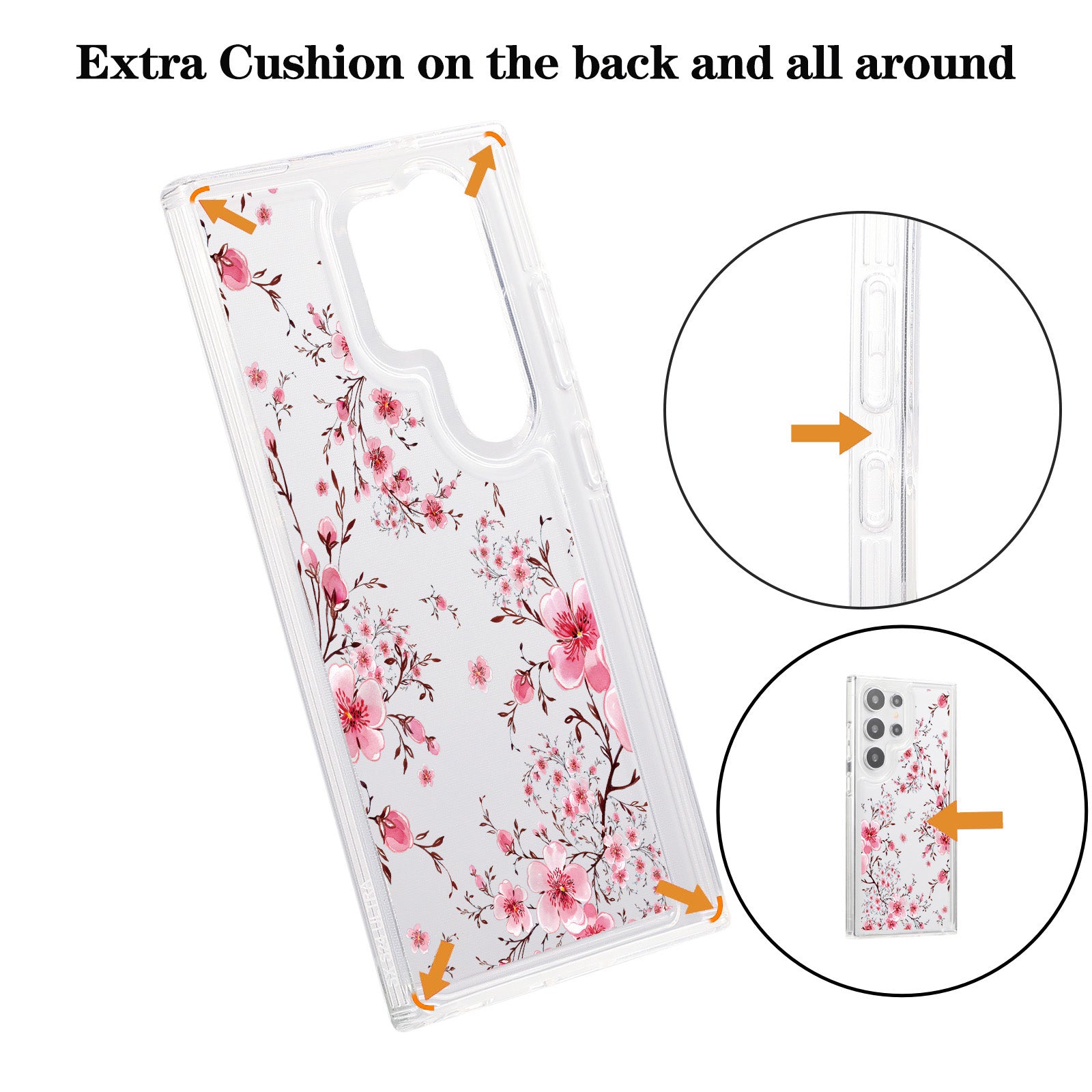 For Samsung Galaxy S23 Ultra Clear Case TPU Airbag Protection Back Phone Cover with Flower Pattern