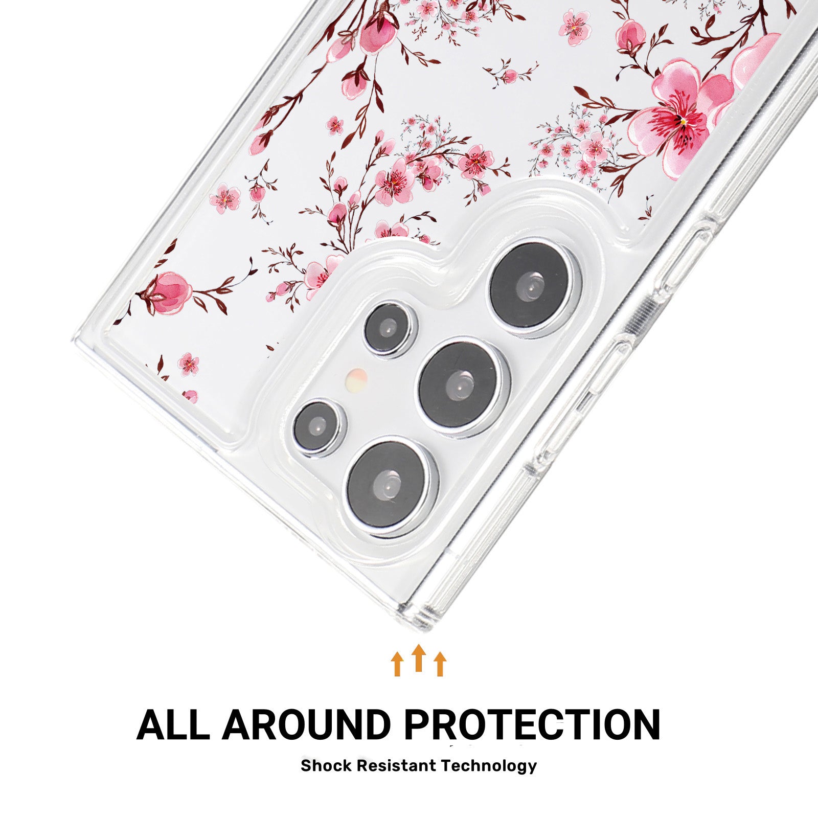 For Samsung Galaxy S23 Ultra Clear Case TPU Airbag Protection Back Phone Cover with Flower Pattern