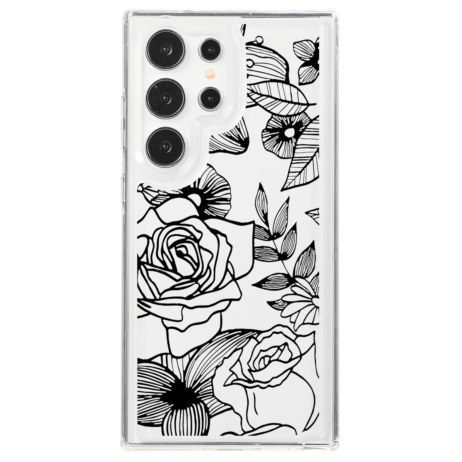 For Samsung Galaxy S23 Ultra Clear Case TPU Airbag Protection Back Phone Cover with Flower Pattern