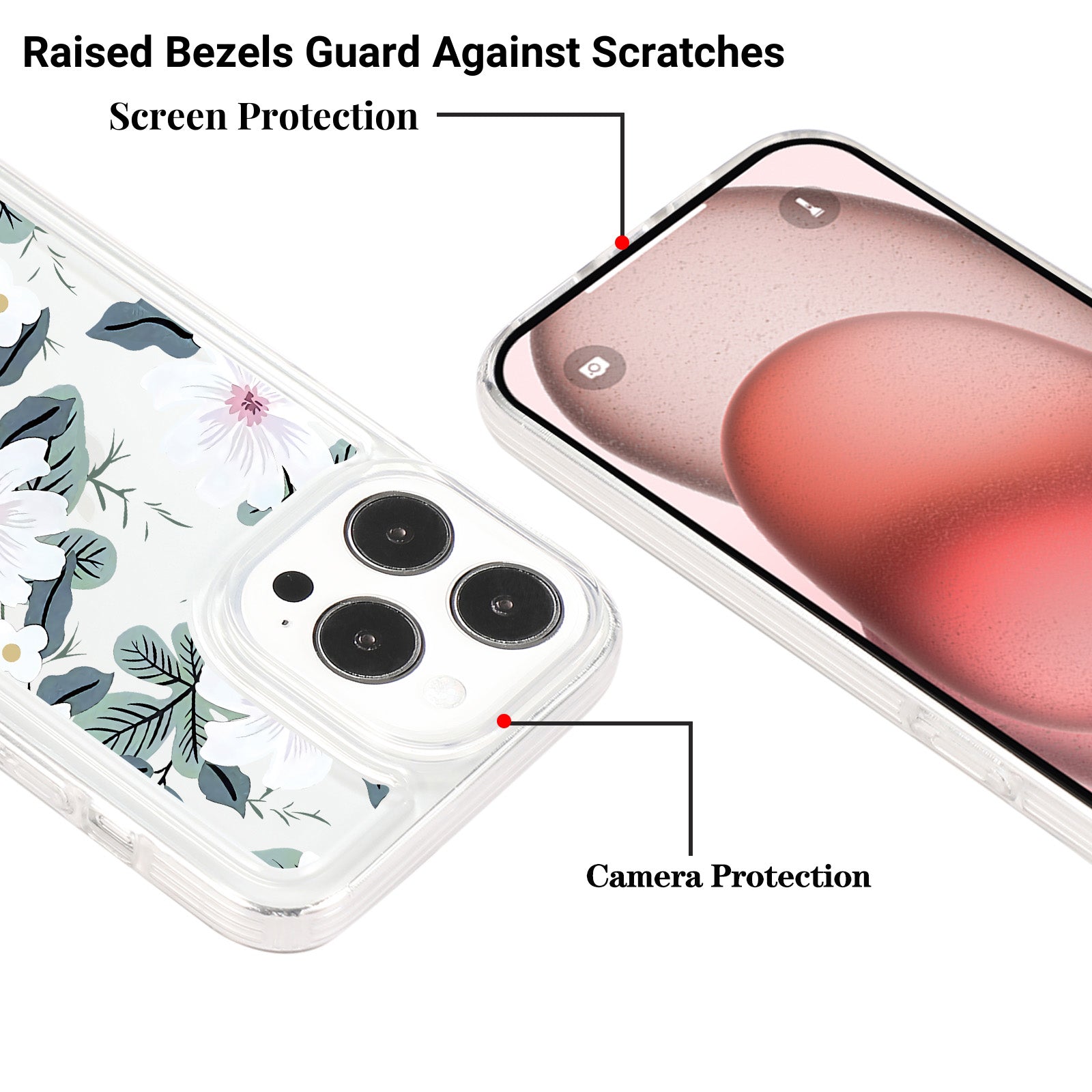 For iPhone 15 Pro TPU Case Clear Airbag Protection Anti-fall Flower Pattern Phone Shell