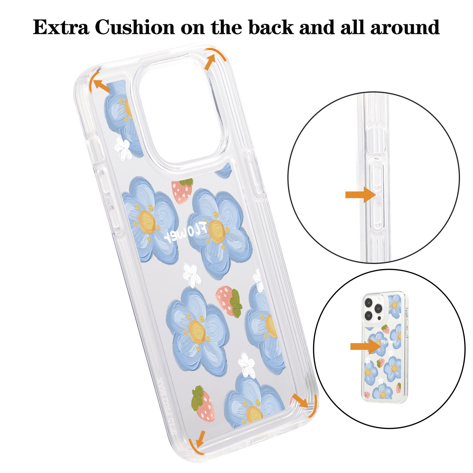 For iPhone 15 Pro Max Clear Case Drop-resistant TPU Flower Printing Pattern Protective Shell