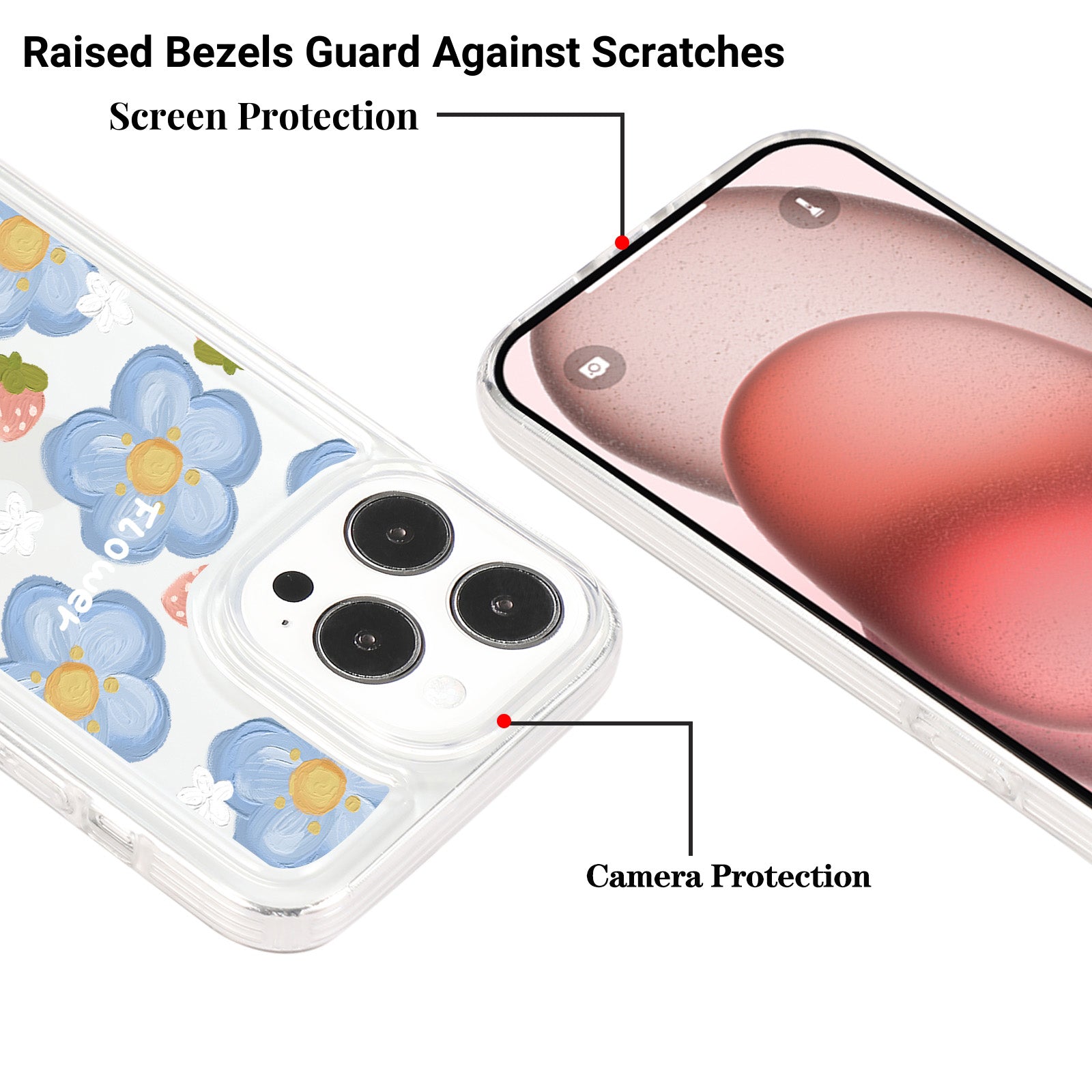 For iPhone 15 Pro Max Clear Case Drop-resistant TPU Flower Printing Pattern Protective Shell