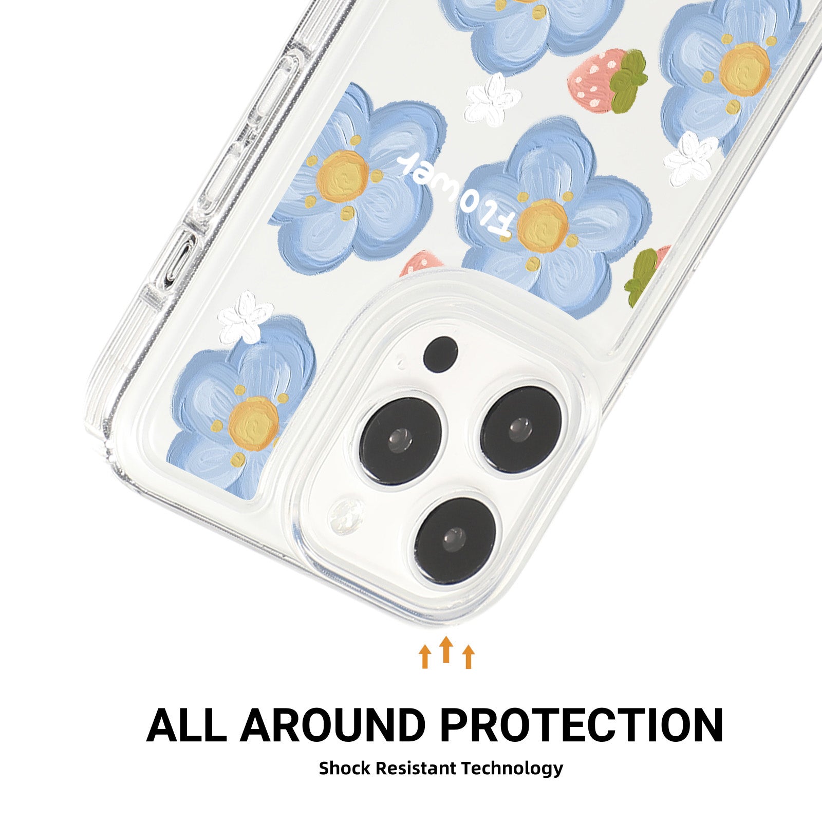 For iPhone 15 Pro Max Clear Case Drop-resistant TPU Flower Printing Pattern Protective Shell