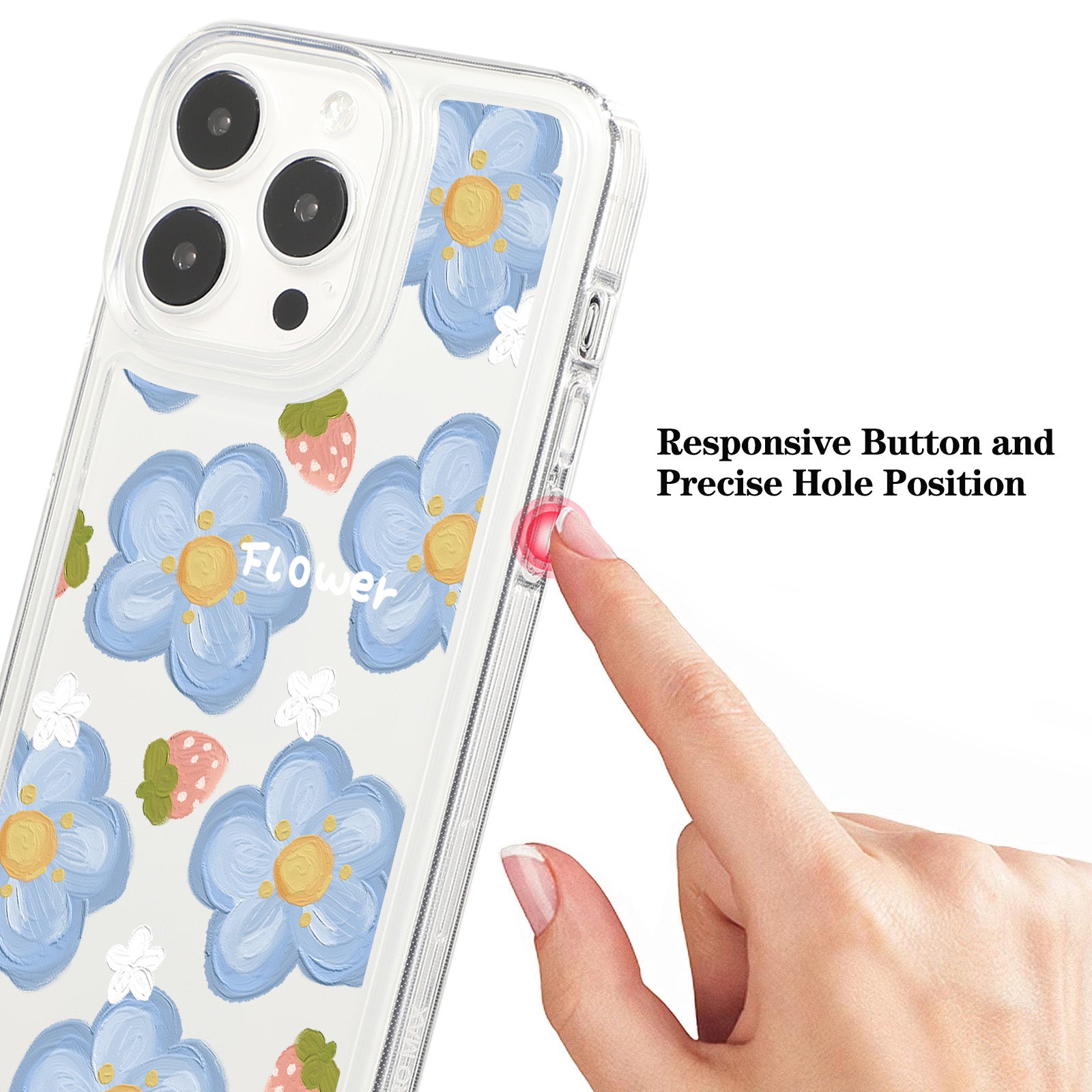 For iPhone 15 Pro Max Clear Case Drop-resistant TPU Flower Printing Pattern Protective Shell