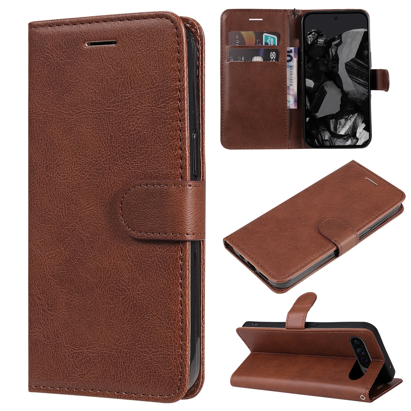 KT Leather Series-2 for Google Pixel 9 Pro Phone Case Flip Wallet Solid Color Phone Cover