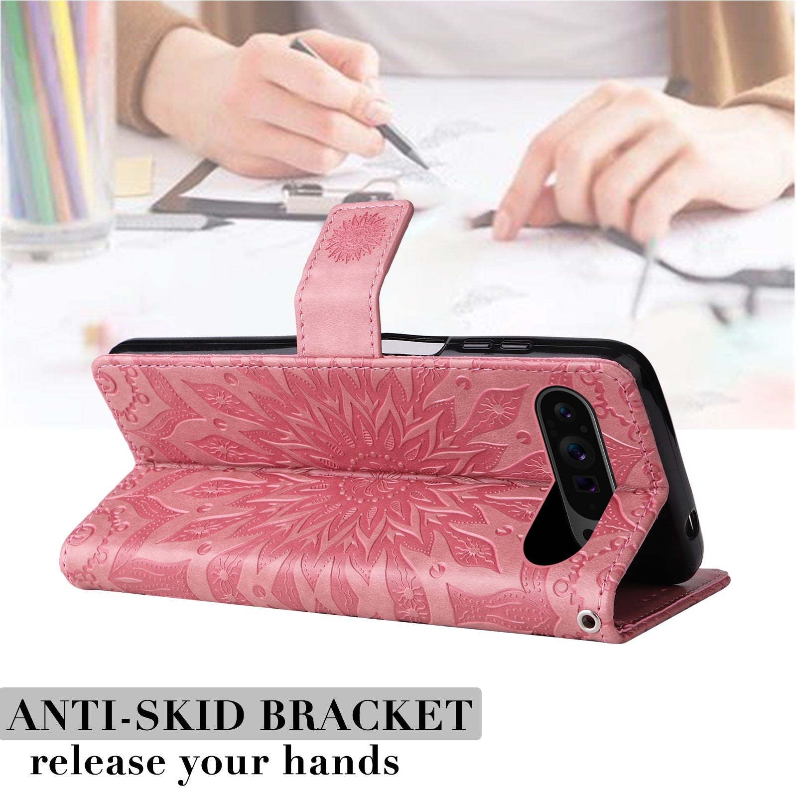 KT Imprinting Flower Series-1 For Google Pixel 9 Pro Case Leather Phone Cover with Wallet Stand