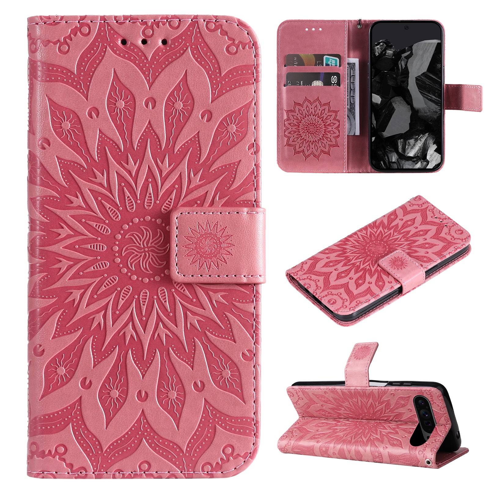 KT Imprinting Flower Series-1 For Google Pixel 9 Pro Case Leather Phone Cover with Wallet Stand