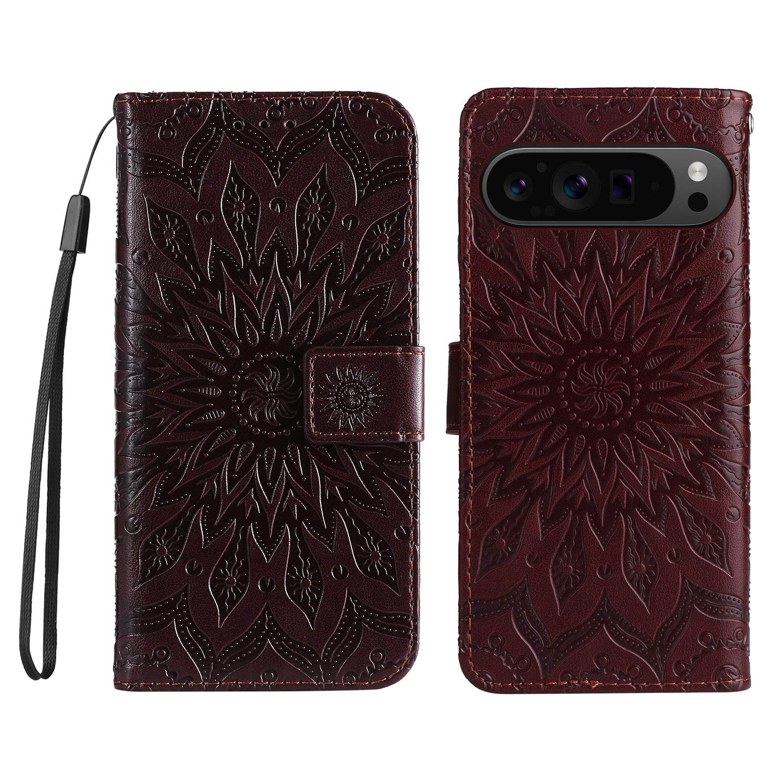 KT Imprinting Flower Series-1 For Google Pixel 9 Pro Case Leather Phone Cover with Wallet Stand