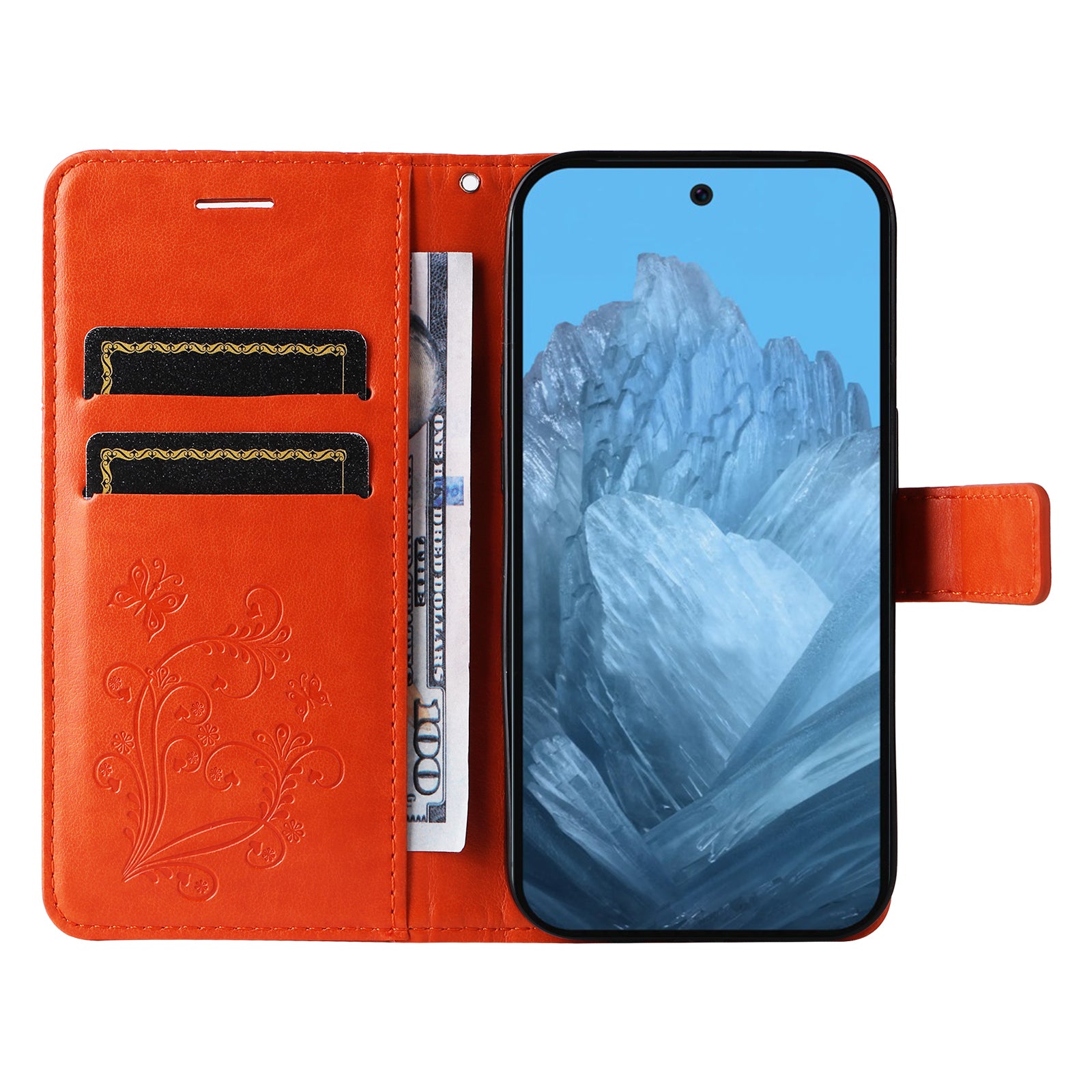 KT Imprinting Flower Series-2 For Google Pixel 9 Case Leather Phone Cover with Wallet Card Slots