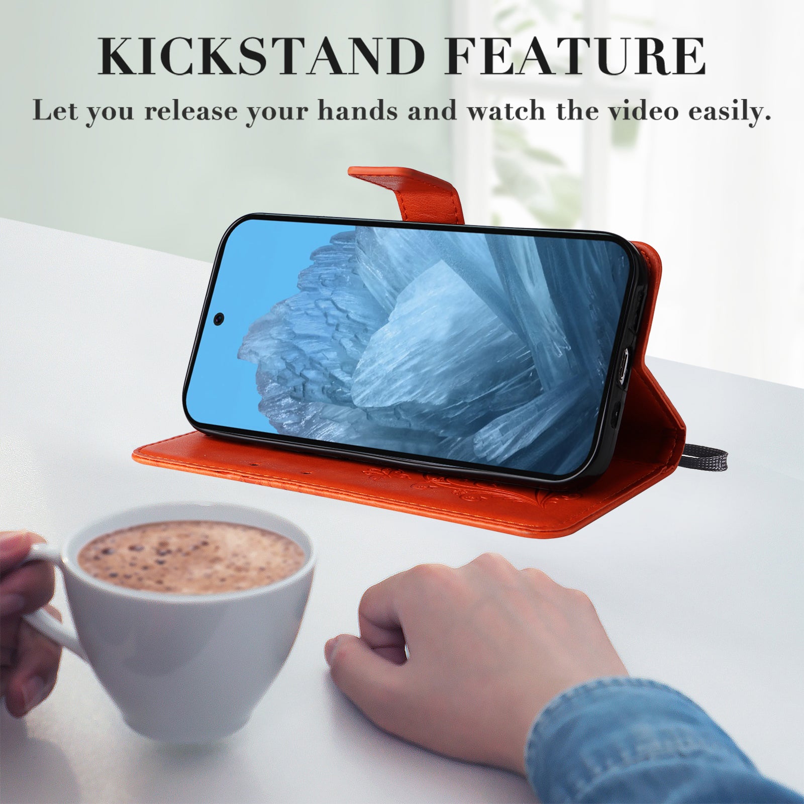 KT Imprinting Flower Series-2 For Google Pixel 9 Case Leather Phone Cover with Wallet Card Slots