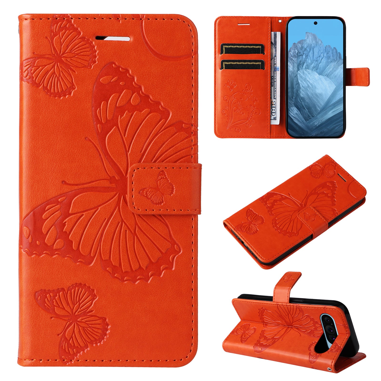 KT Imprinting Flower Series-2 For Google Pixel 9 Case Leather Phone Cover with Wallet Card Slots