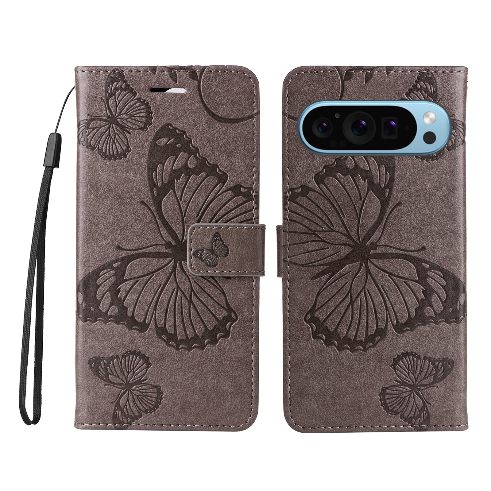 KT Imprinting Flower Series-2 For Google Pixel 9 Case Leather Phone Cover with Wallet Card Slots
