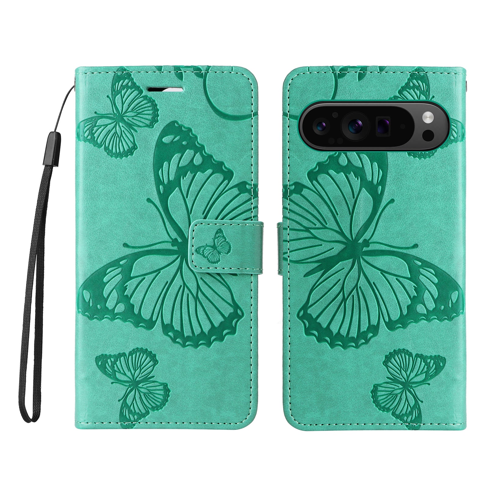KT Imprinting Flower Series-2 For Google Pixel 9 Pro Leather Case Butterfly Phone Wallet Cover