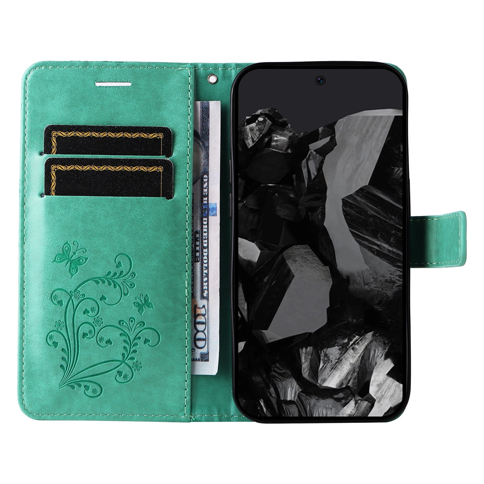 KT Imprinting Flower Series-2 For Google Pixel 9 Pro Leather Case Butterfly Phone Wallet Cover