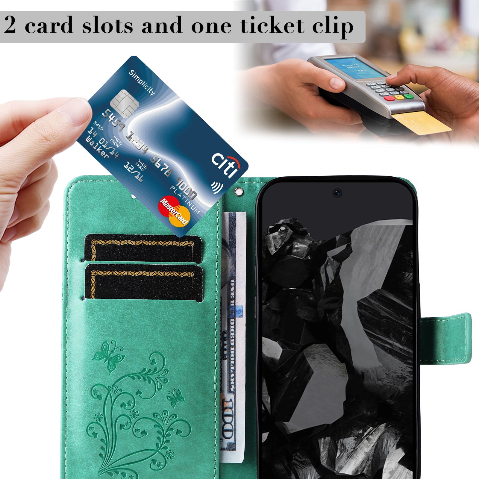 KT Imprinting Flower Series-2 For Google Pixel 9 Pro Leather Case Butterfly Phone Wallet Cover