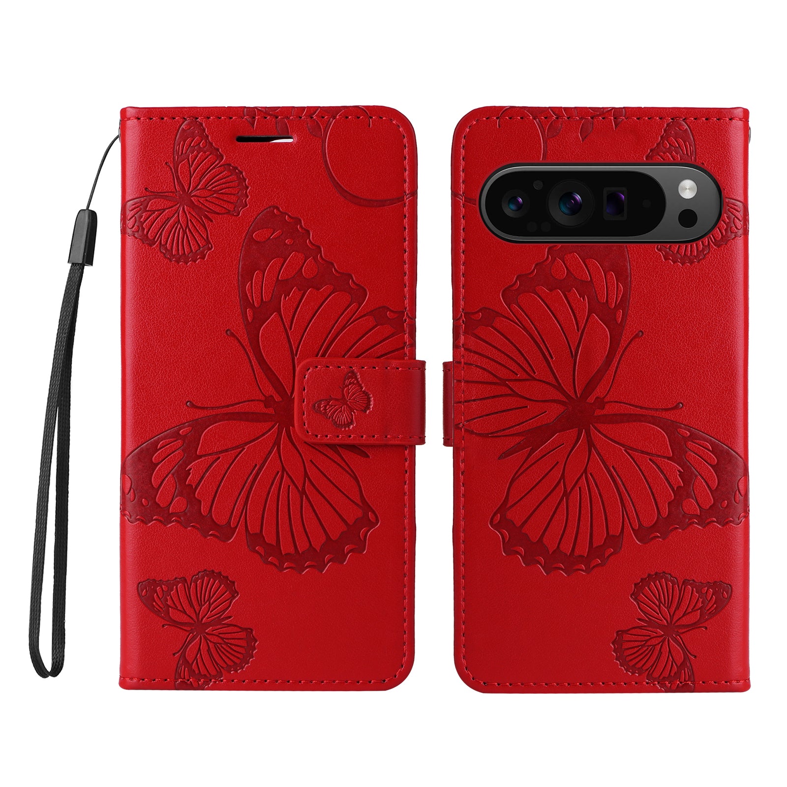 KT Imprinting Flower Series-2 For Google Pixel 9 Pro Leather Case Butterfly Phone Wallet Cover