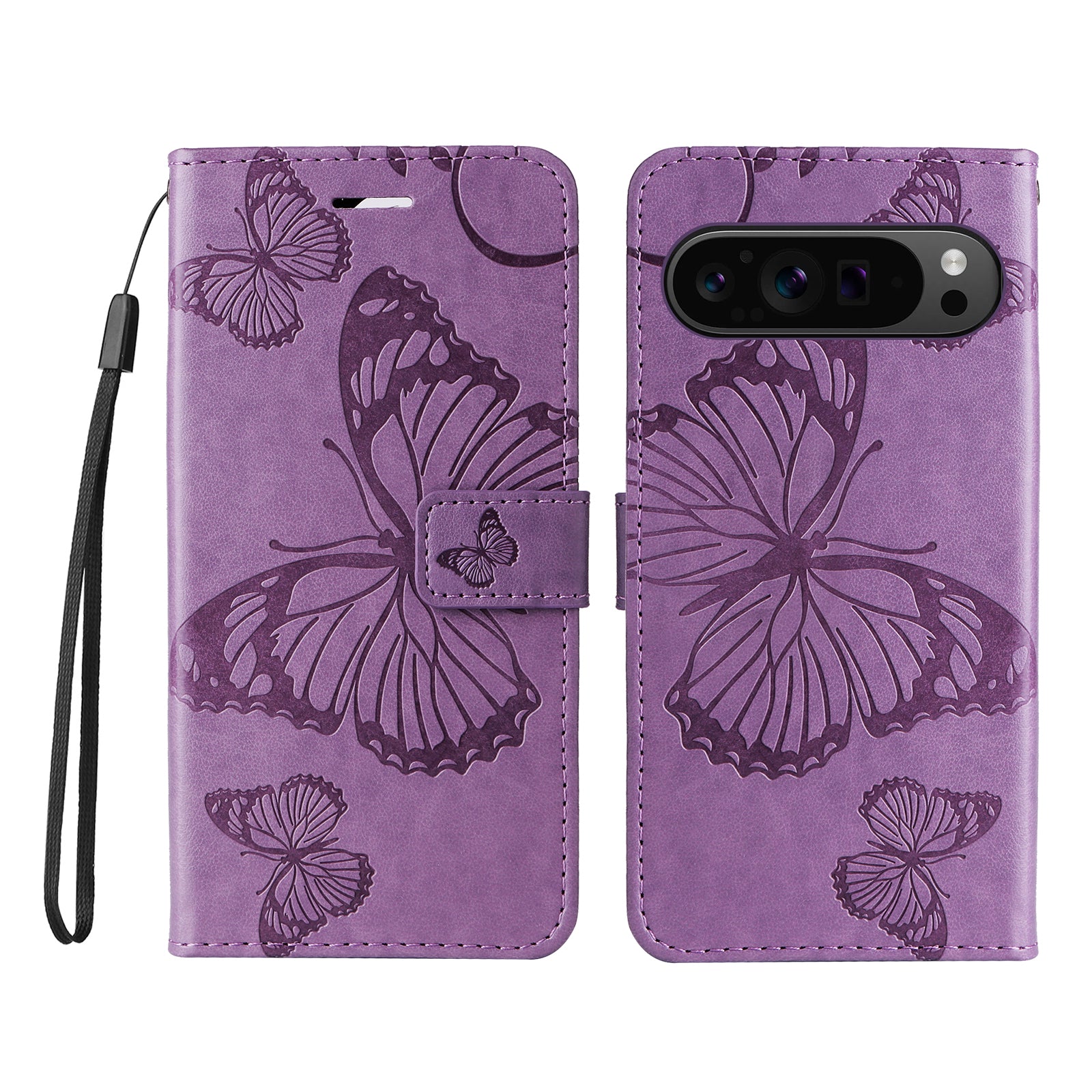 KT Imprinting Flower Series-2 For Google Pixel 9 Pro Leather Case Butterfly Phone Wallet Cover
