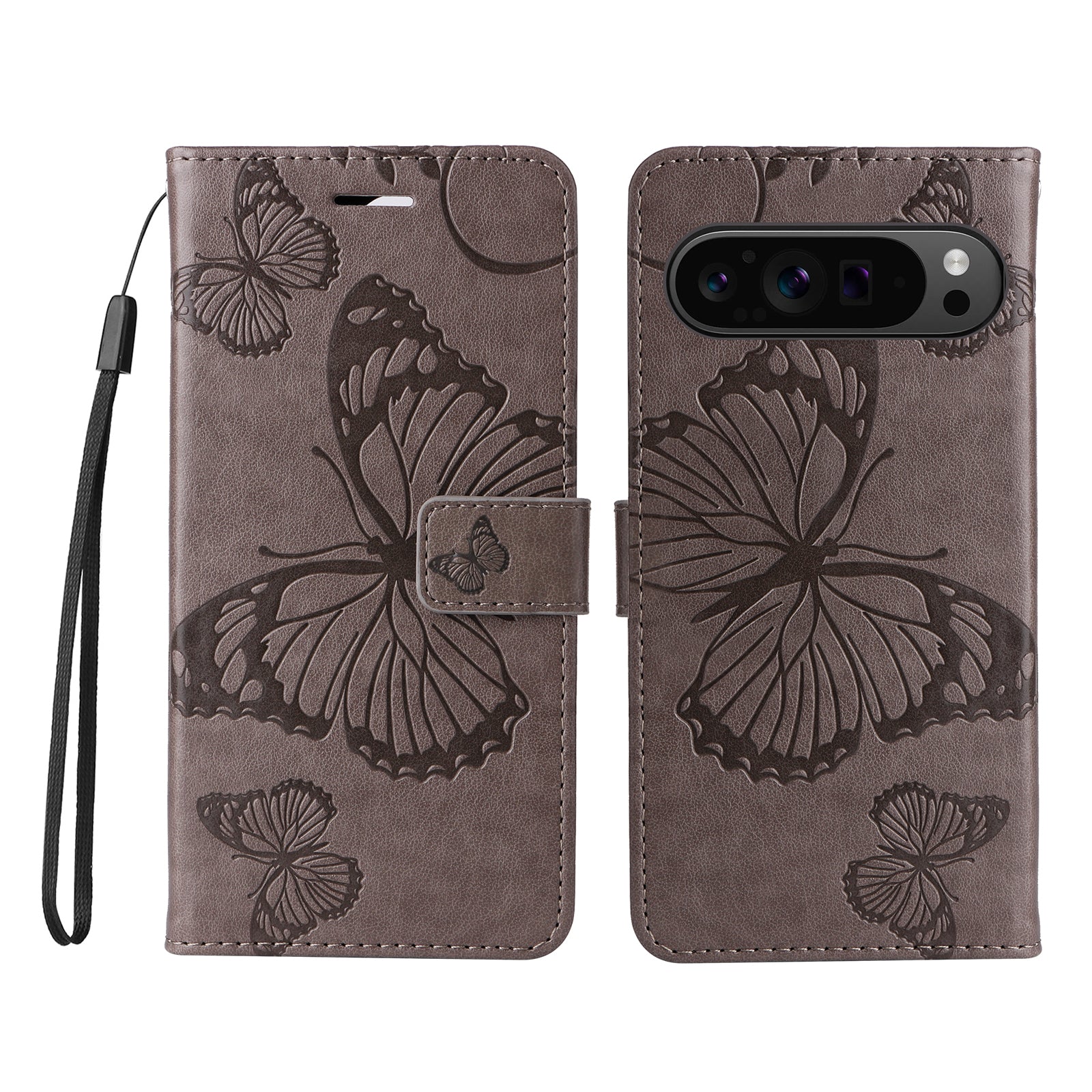 KT Imprinting Flower Series-2 For Google Pixel 9 Pro Leather Case Butterfly Phone Wallet Cover