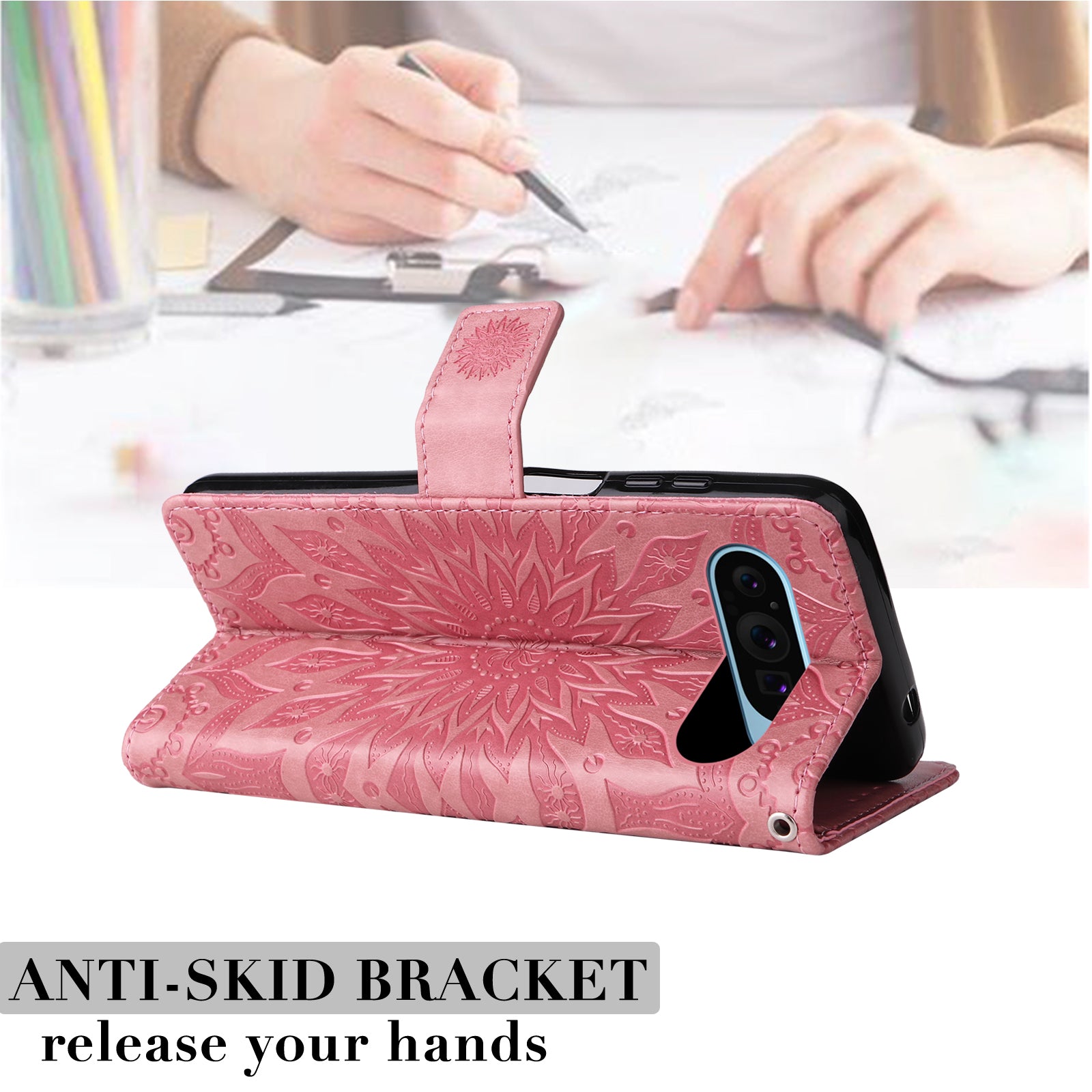 KT Imprinting Flower Series-1 For Google Pixel 9 Case Flower PU Leather Phone Wallet Cover