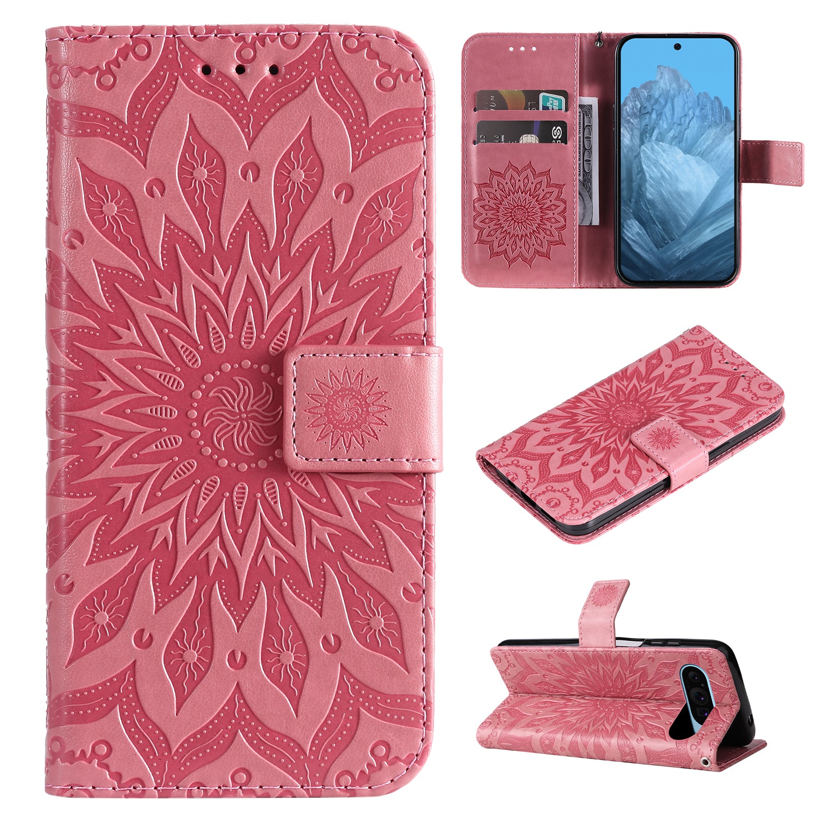 KT Imprinting Flower Series-1 For Google Pixel 9 Case Flower PU Leather Phone Wallet Cover