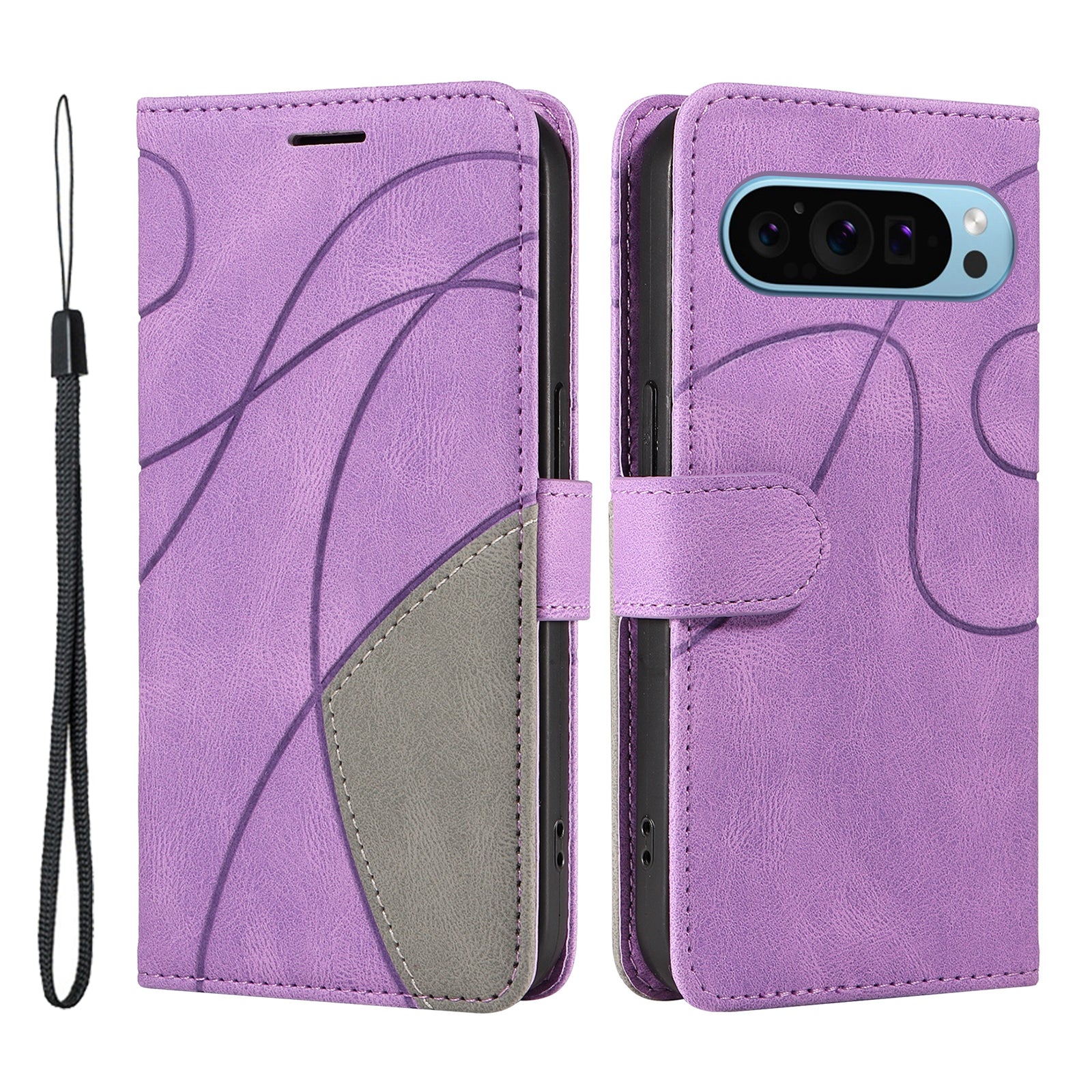 KT Leather Series-1 For Google Pixel 9 Phone Case Dual-color Splicing PU Leather Wallet Stand Cover