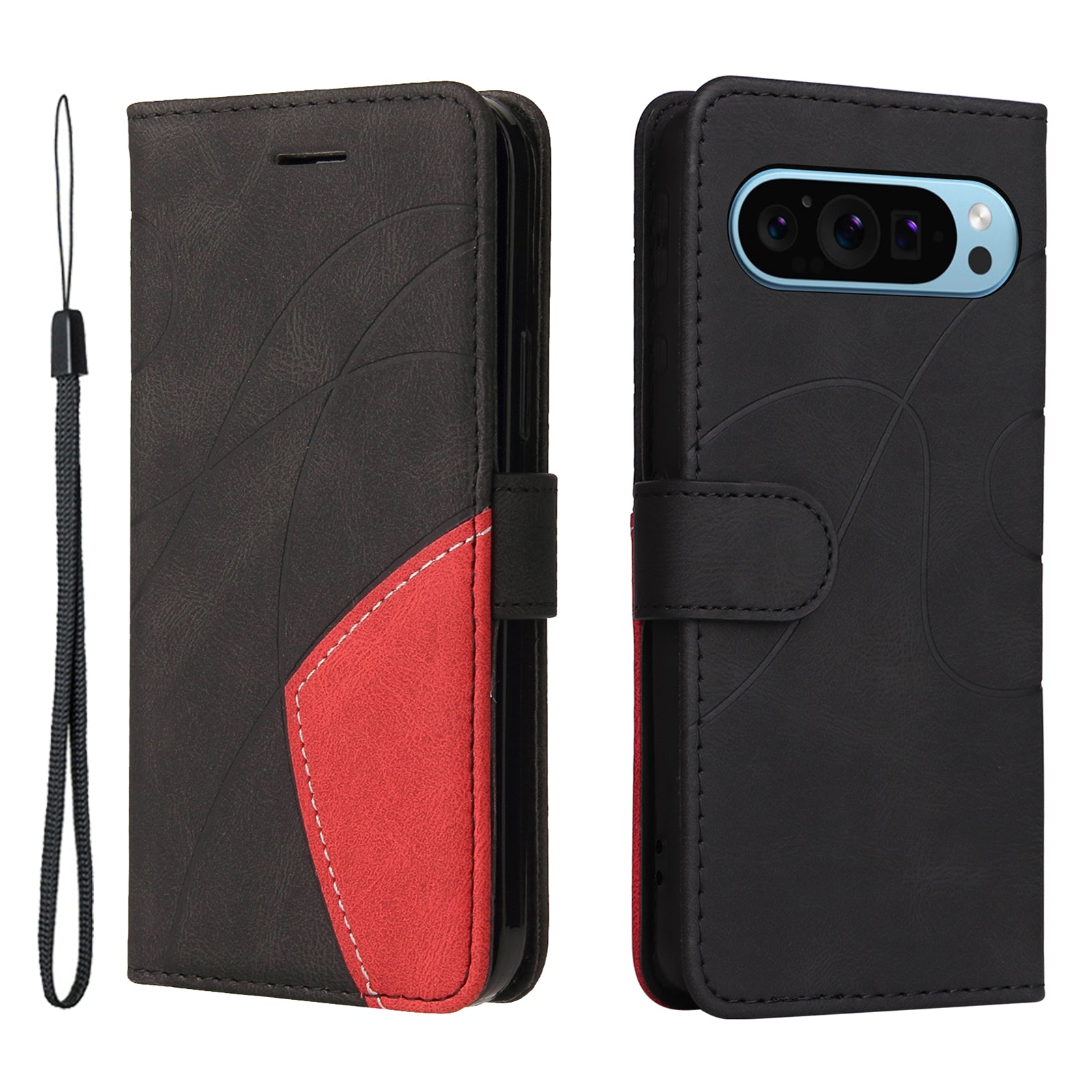KT Leather Series-1 For Google Pixel 9 Phone Case Dual-color Splicing PU Leather Wallet Stand Cover
