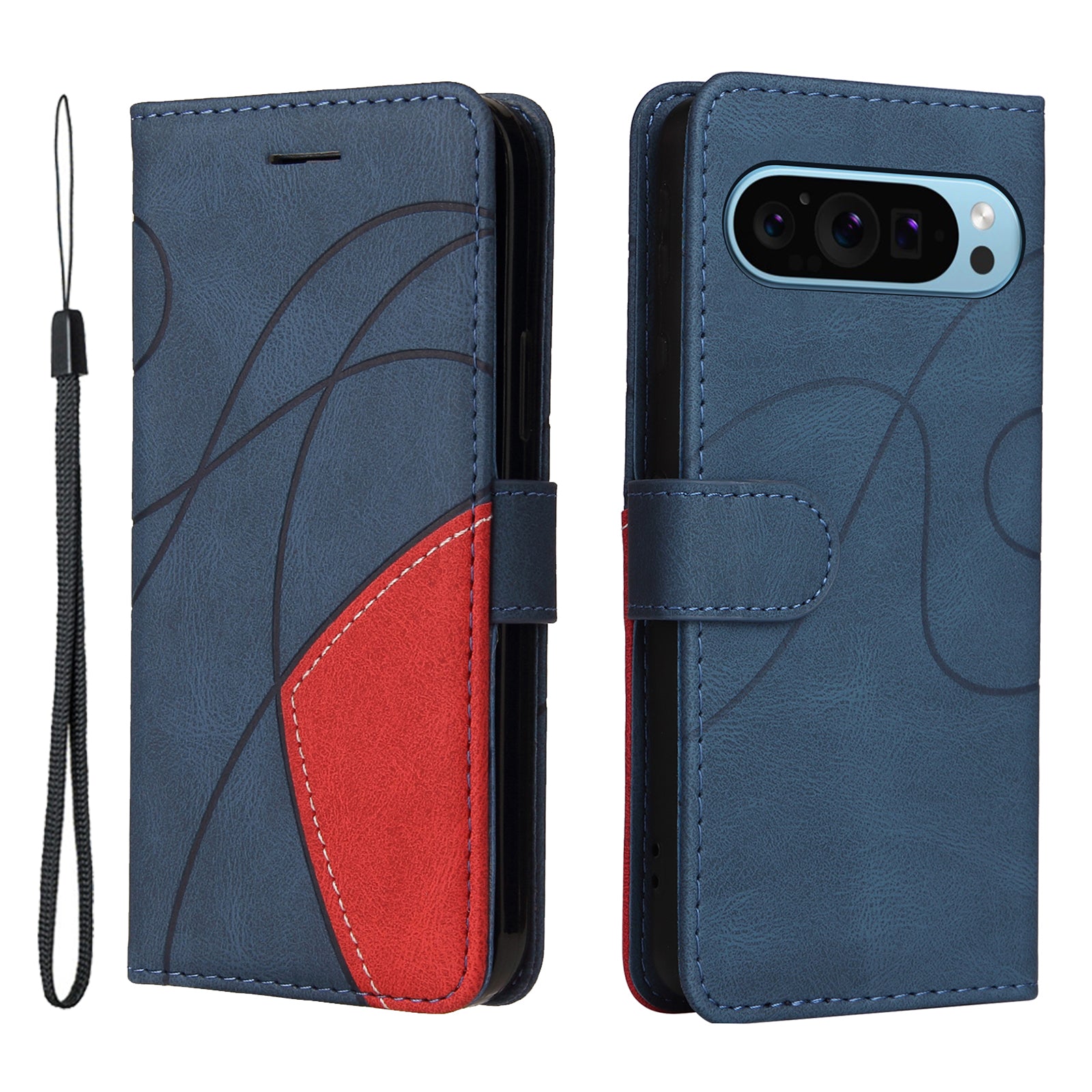 KT Leather Series-1 For Google Pixel 9 Phone Case Dual-color Splicing PU Leather Wallet Stand Cover
